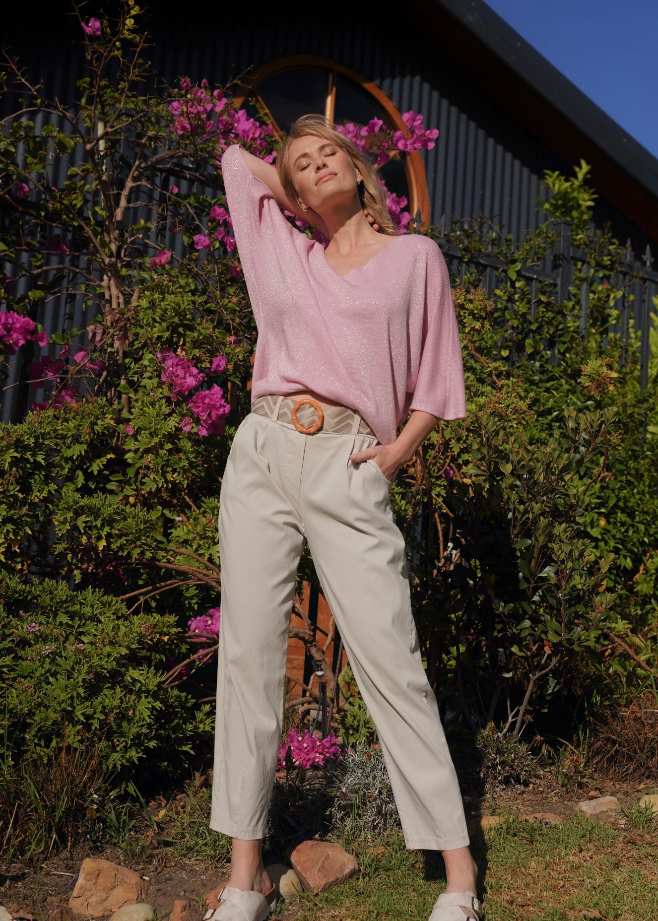 View our Italian Lurex V Neck In Rose Pink - by Tribute Store