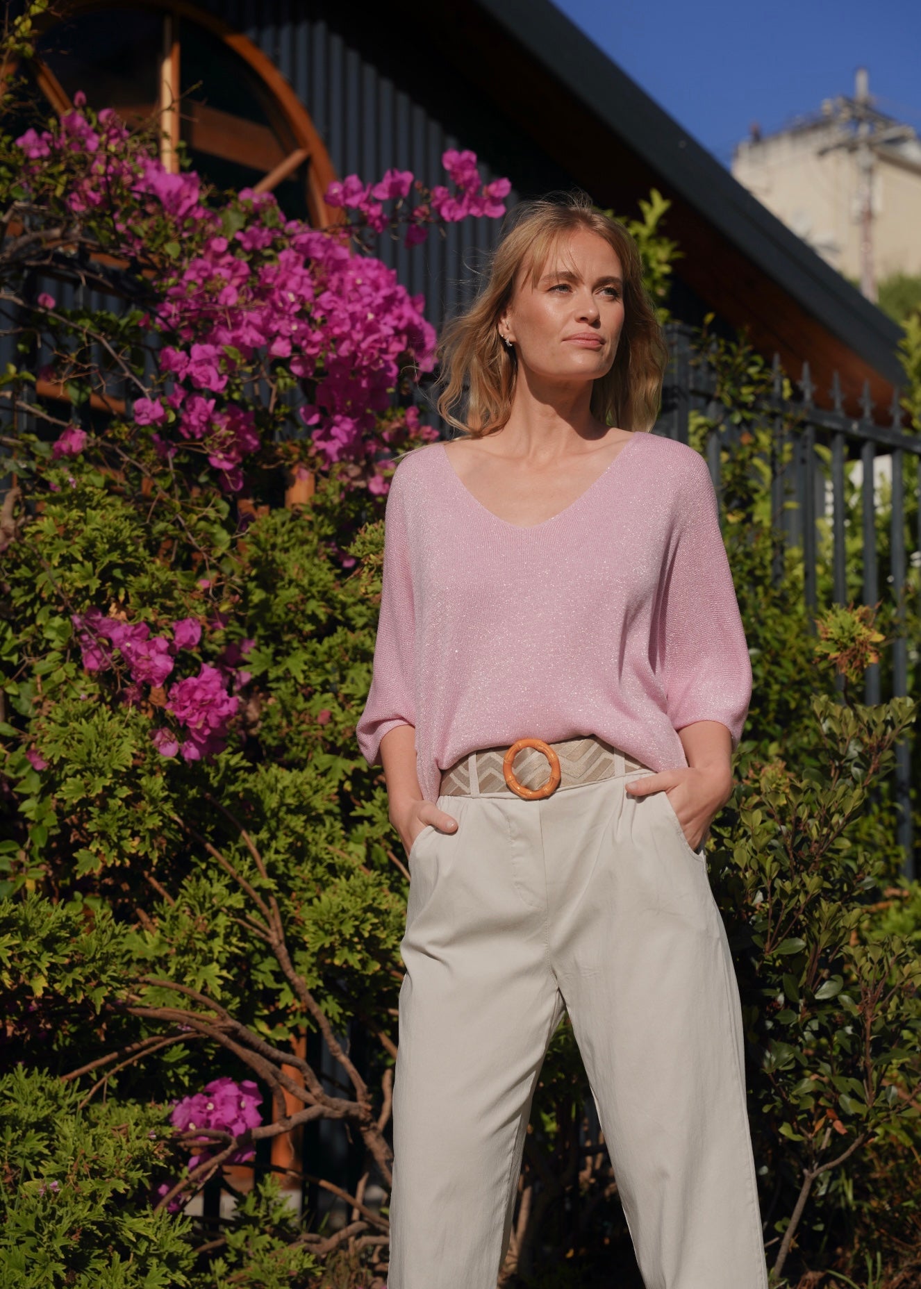 View our Italian Lurex V Neck In Rose Pink - by Tribute Store