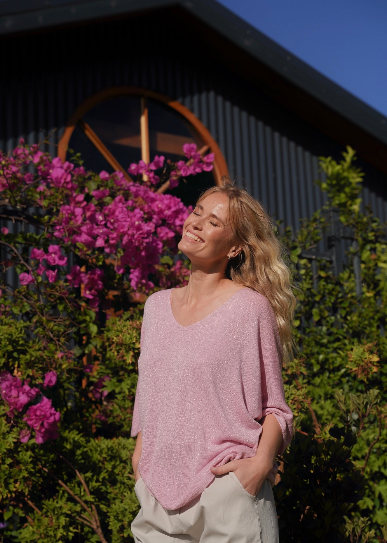 View our Italian Lurex V Neck In Rose Pink - by Tribute Store