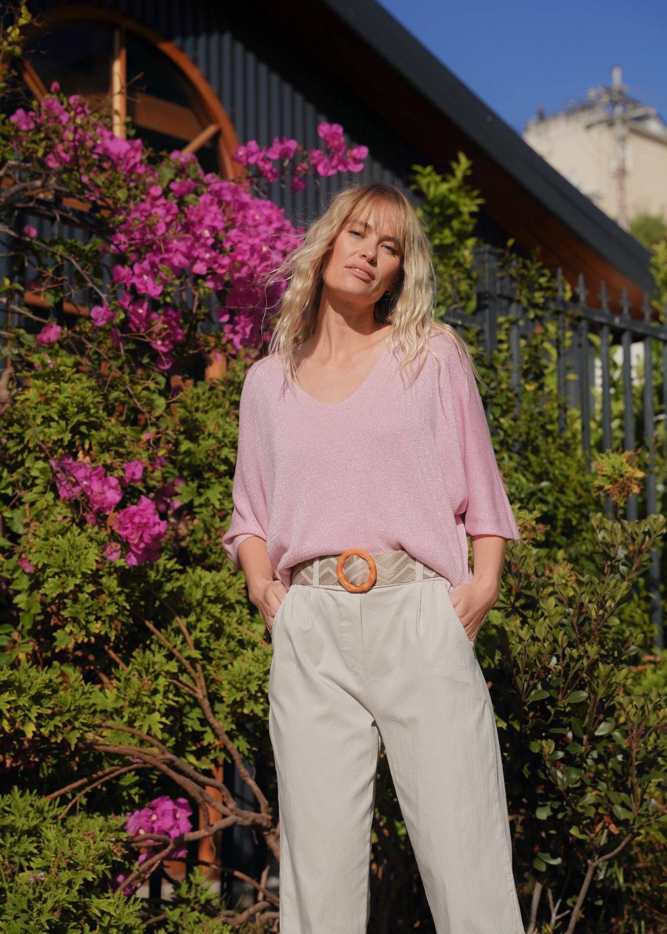 View our Italian Lurex V Neck In Rose Pink - by Tribute Store