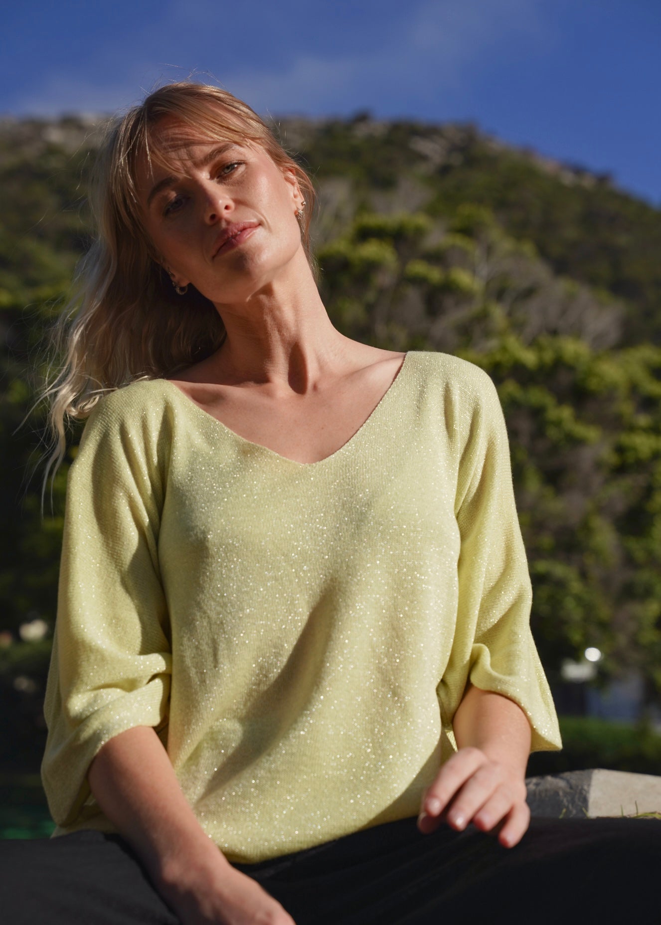View our Italian Lurex V Neck In Yellow - by Tribute Store