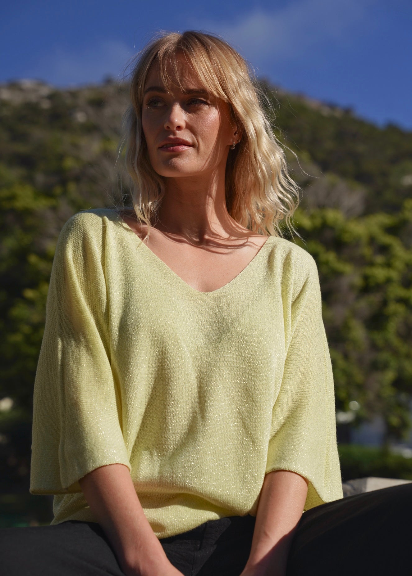 View our Italian Lurex V Neck In Yellow - by Tribute Store