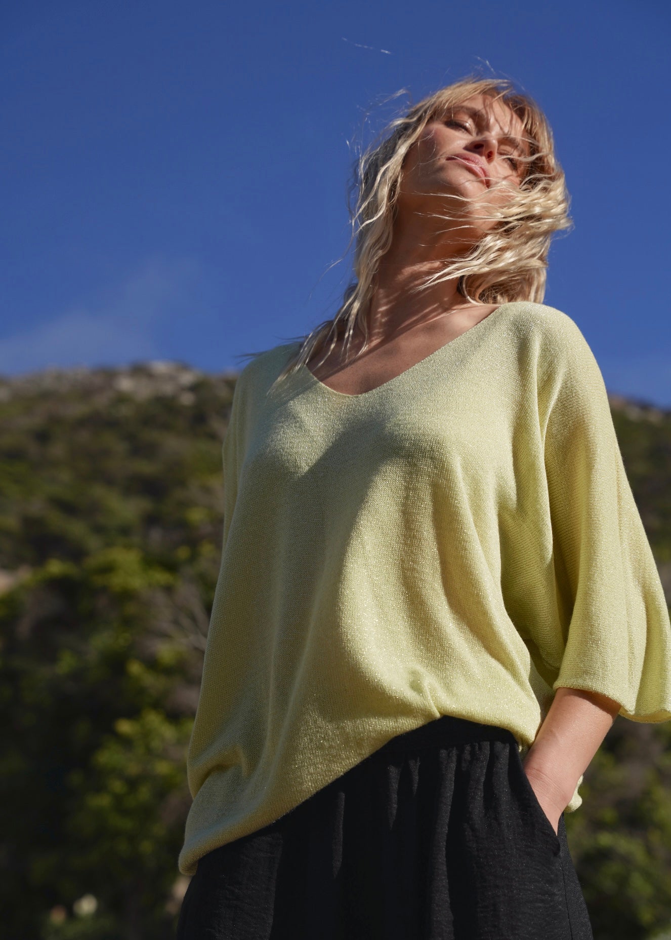 View our Italian Lurex V Neck In Yellow - by Tribute Store