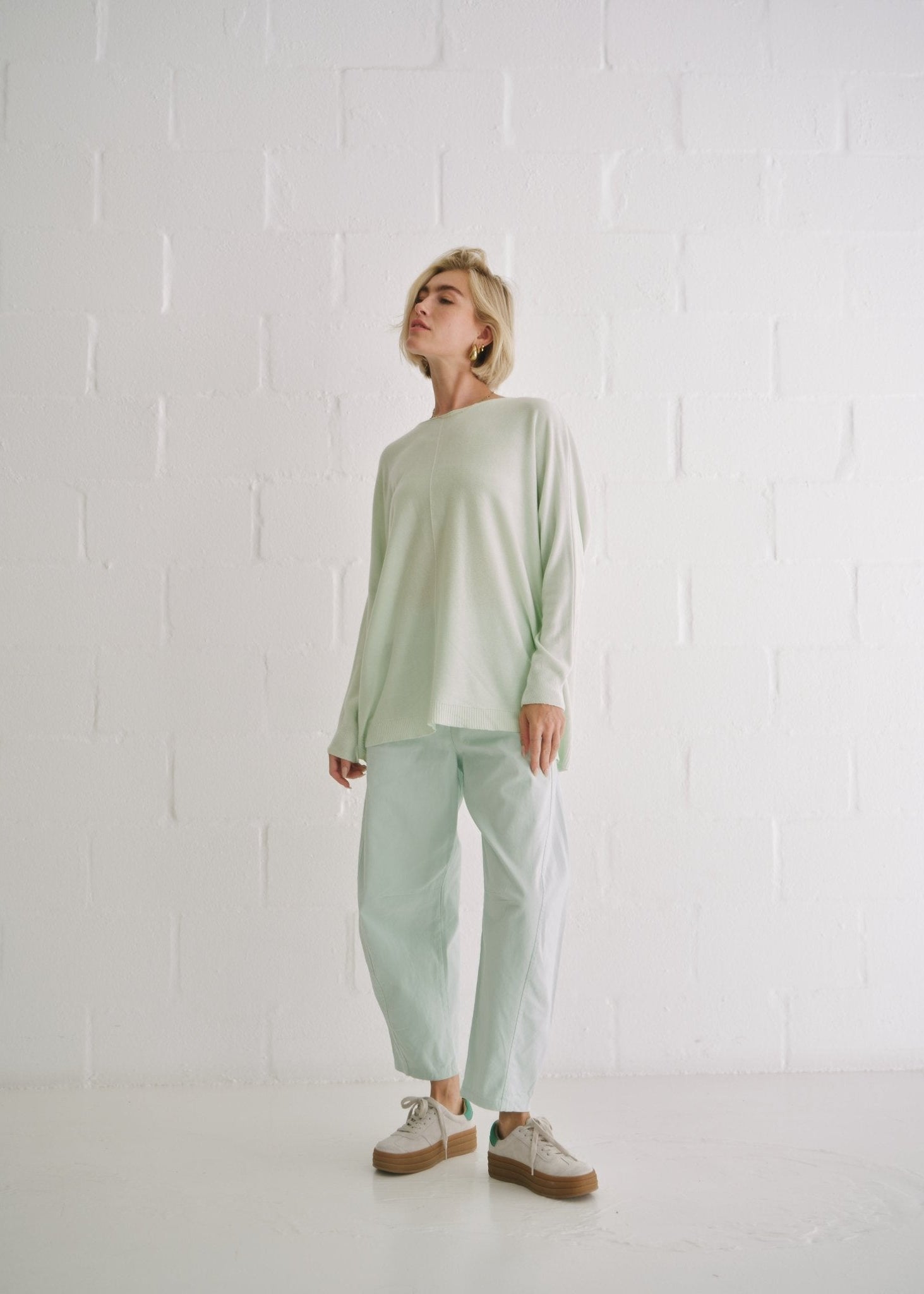 View our Italian Oversized Crew Neck Knit In Mint - by Tribute Store