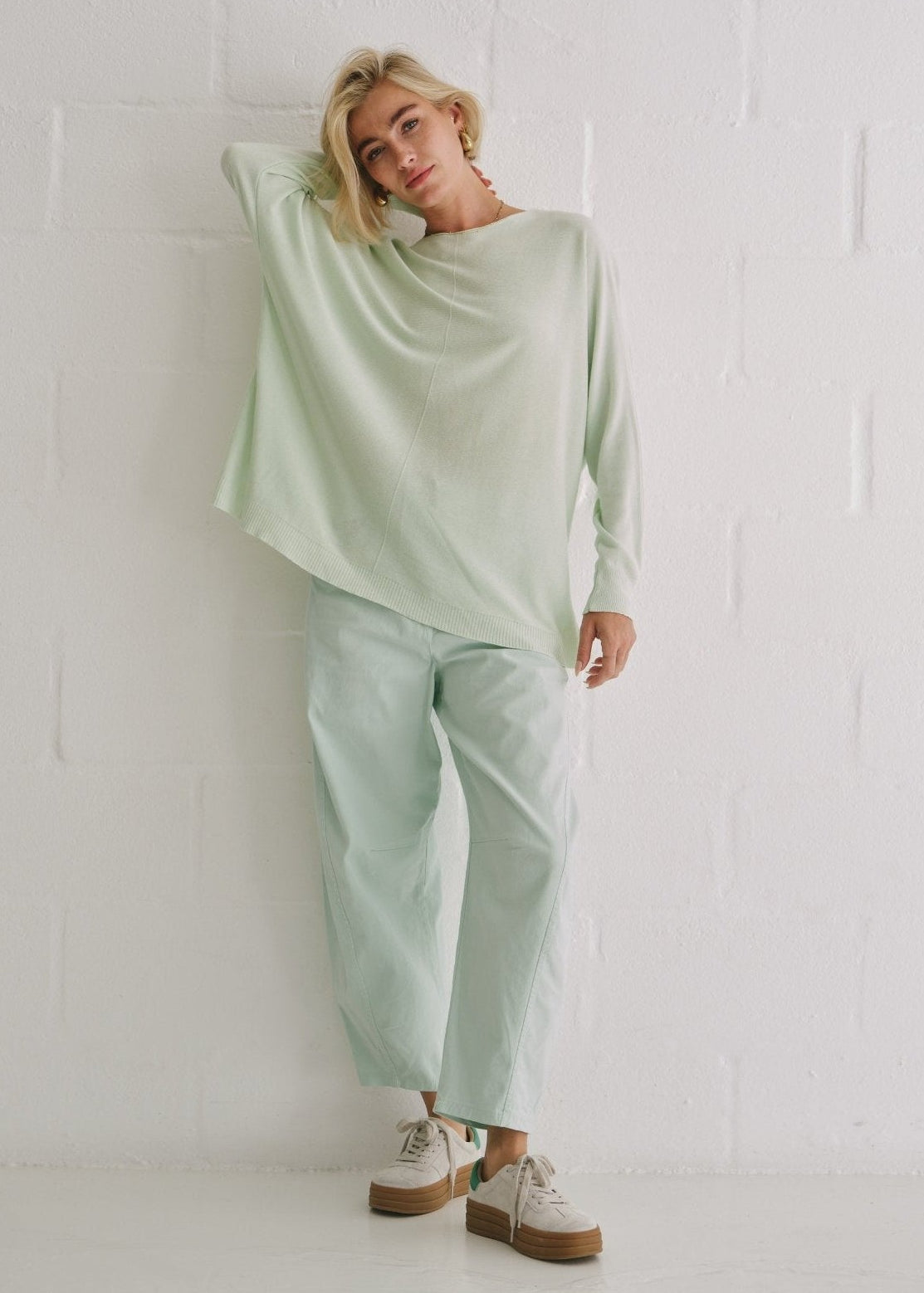 View our Italian Oversized Crew Neck Knit In Mint - by Tribute Store