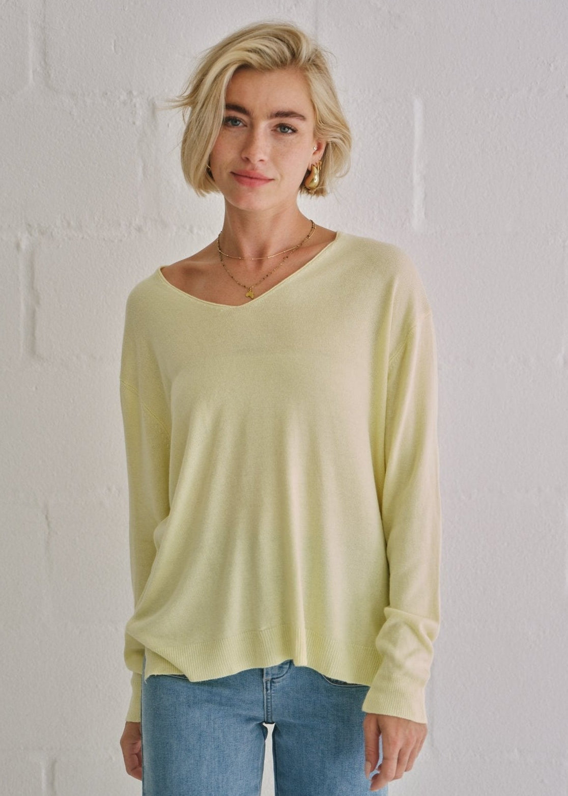 View our Italian Oversized V Neck Knit In Chartreuse - by Tribute Store