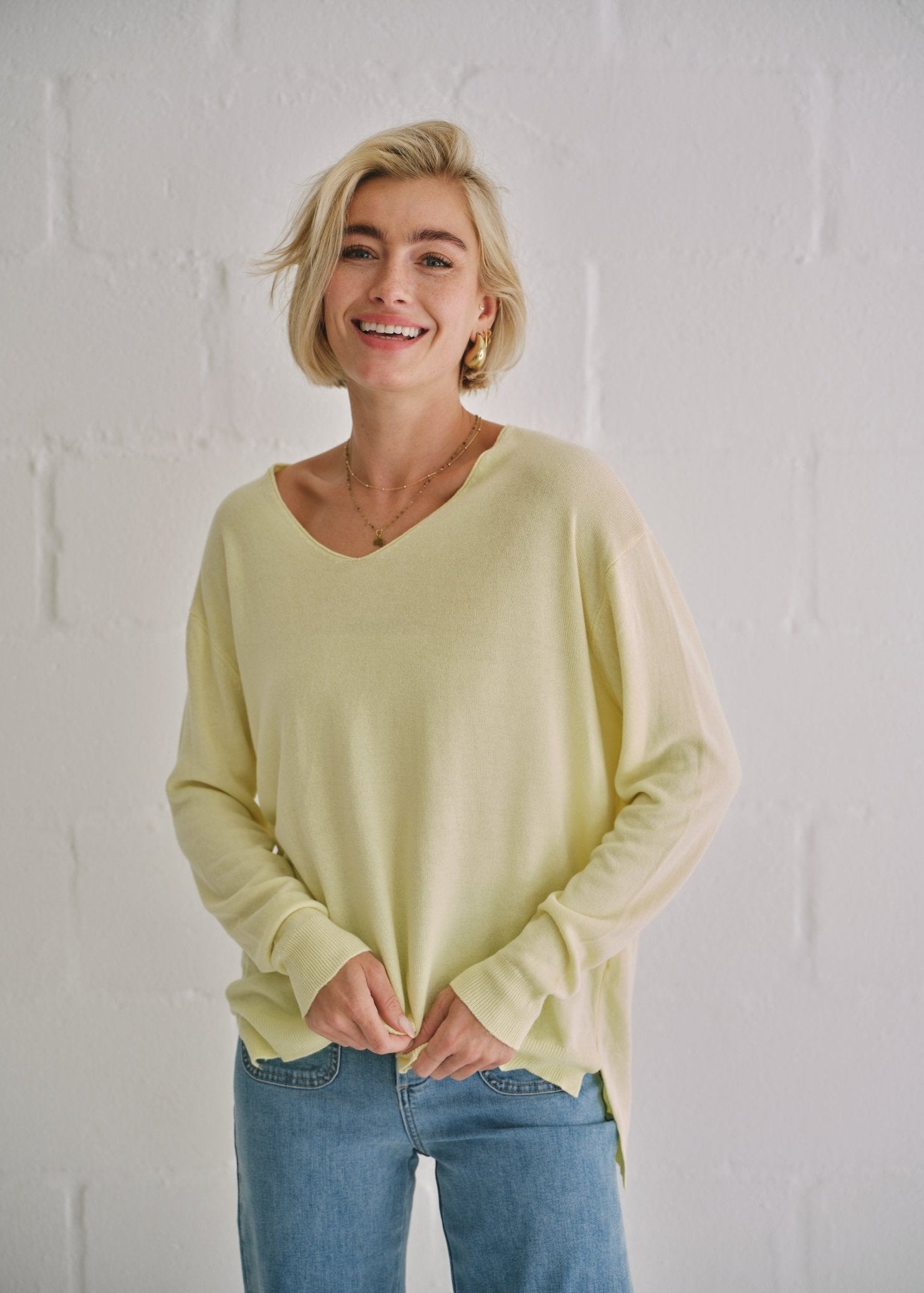 View our Italian Oversized V Neck Knit In Chartreuse - by Tribute Store