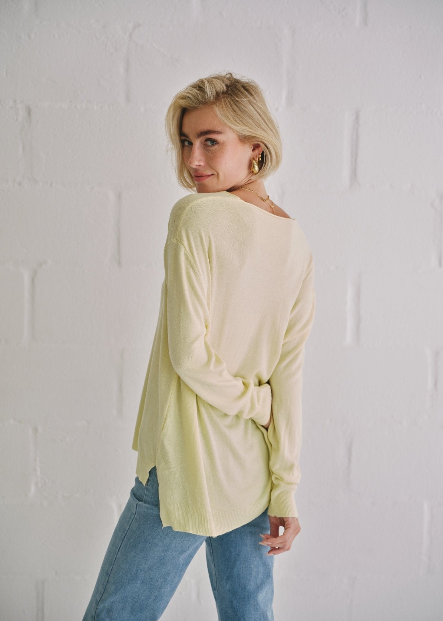 View our Italian Oversized V Neck Knit In Chartreuse - by Tribute Store