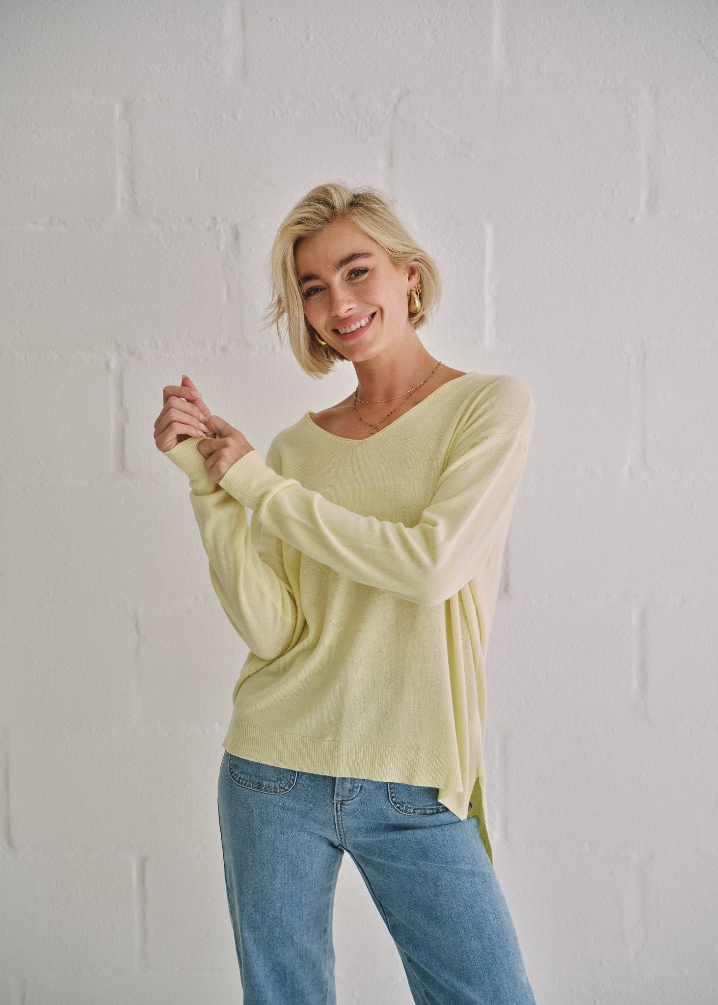 View our Italian Oversized V Neck Knit In Chartreuse - by Tribute Store