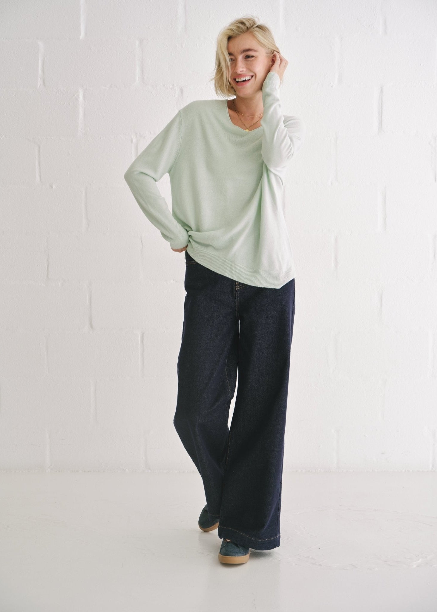 View our Italian Oversized V Neck Knit In Mint - by Tribute Store