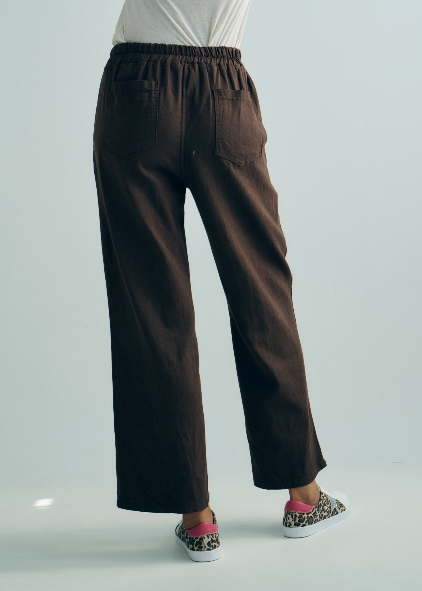 View our Italian Palazzo Pants with Front Buttons in Chocolate - by Tribute Store