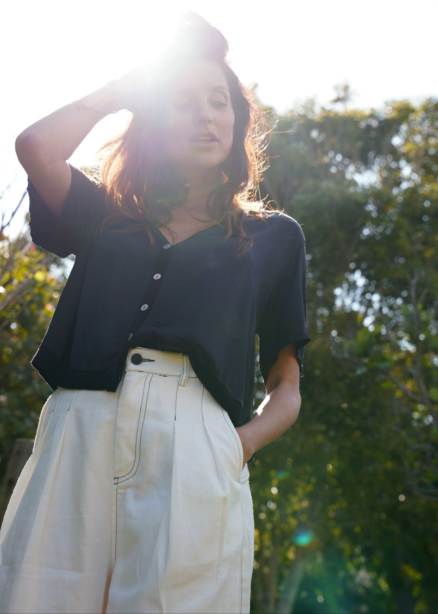 View our Italian Satin Blouse With V and front Buttons In Black - by Tribute Store