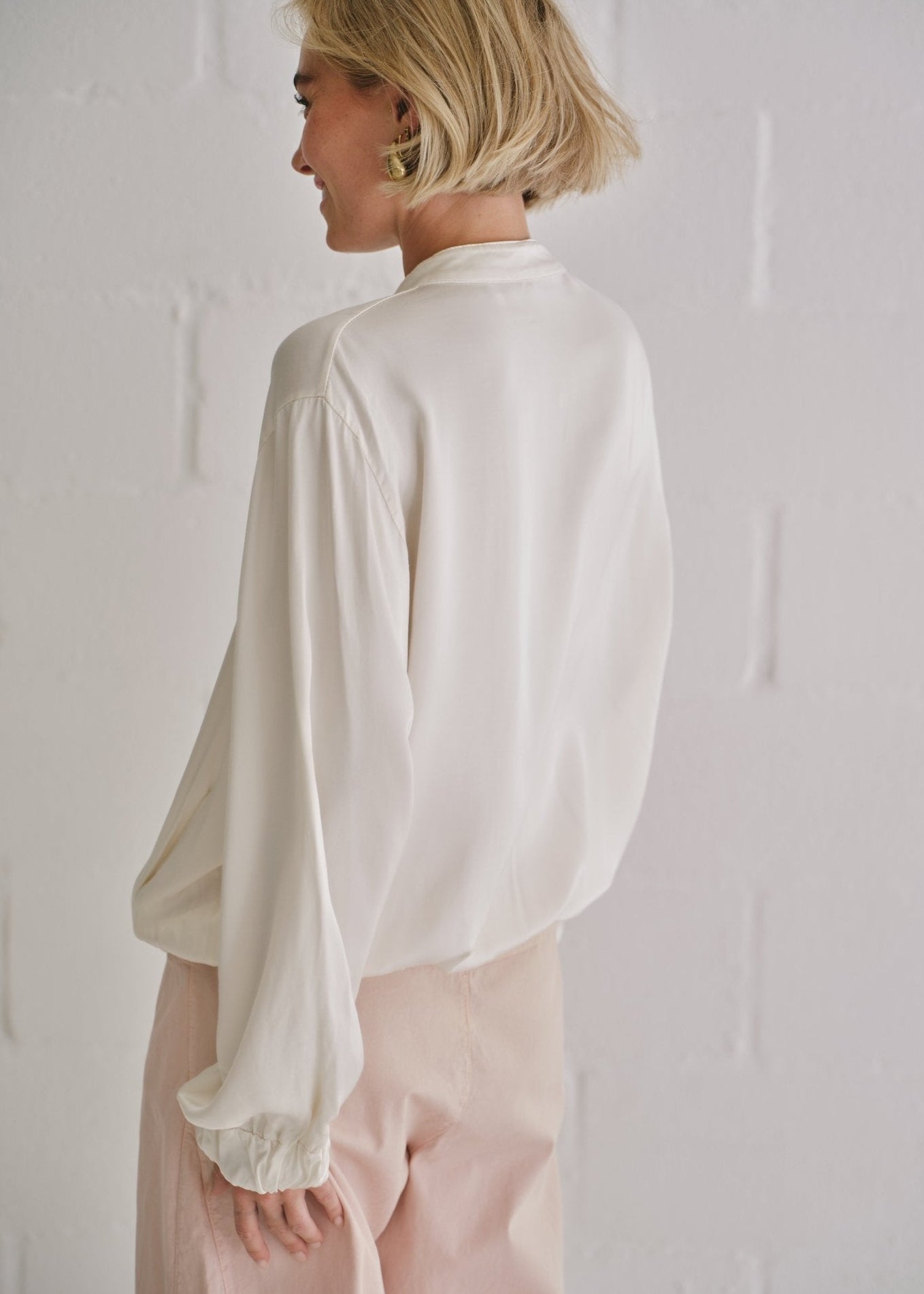 View our Italian Satin Bomber Jacket In Cream - by Tribute Store