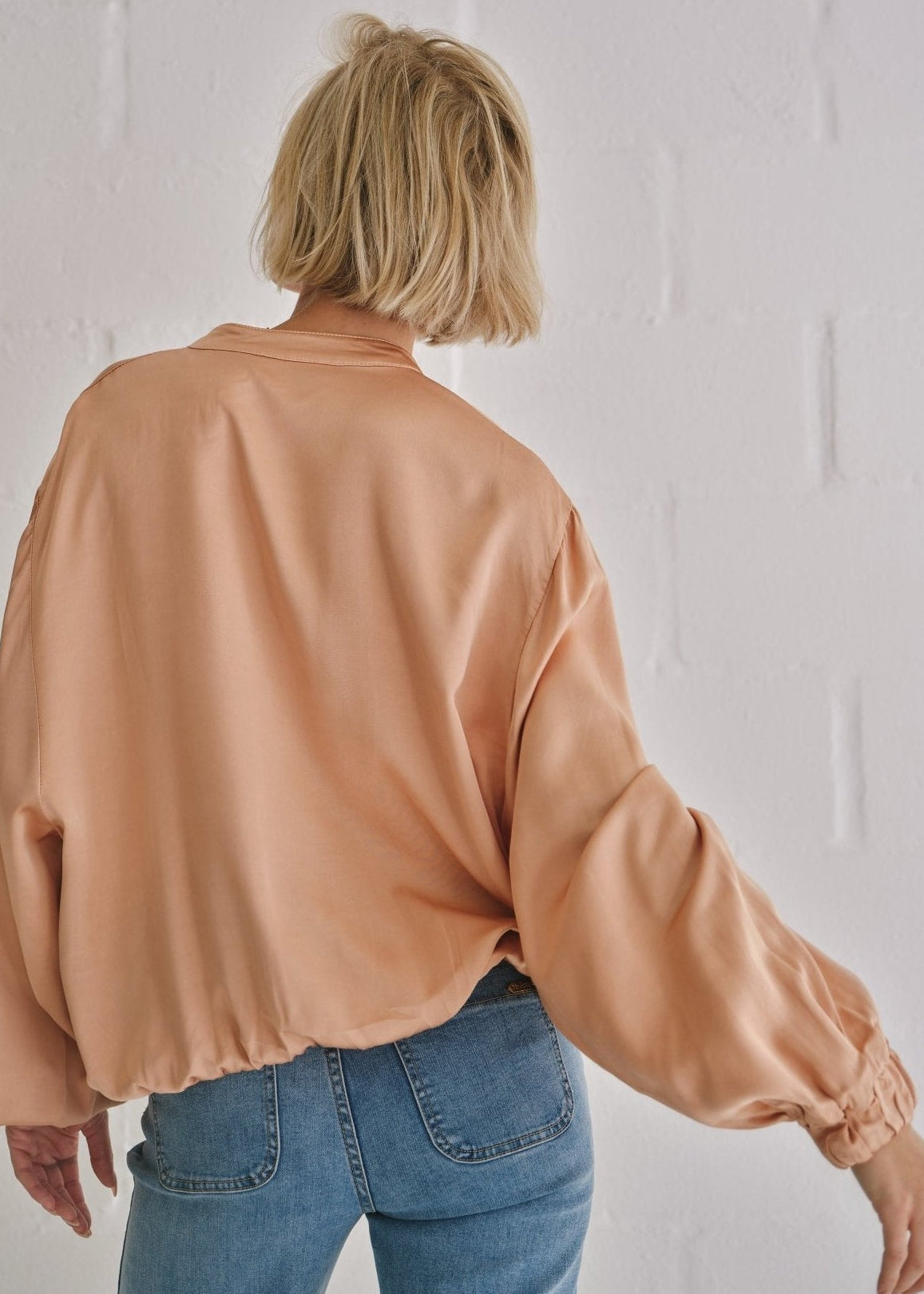 View our Italian Satin Bomber Jacket In Peach - by Tribute Store