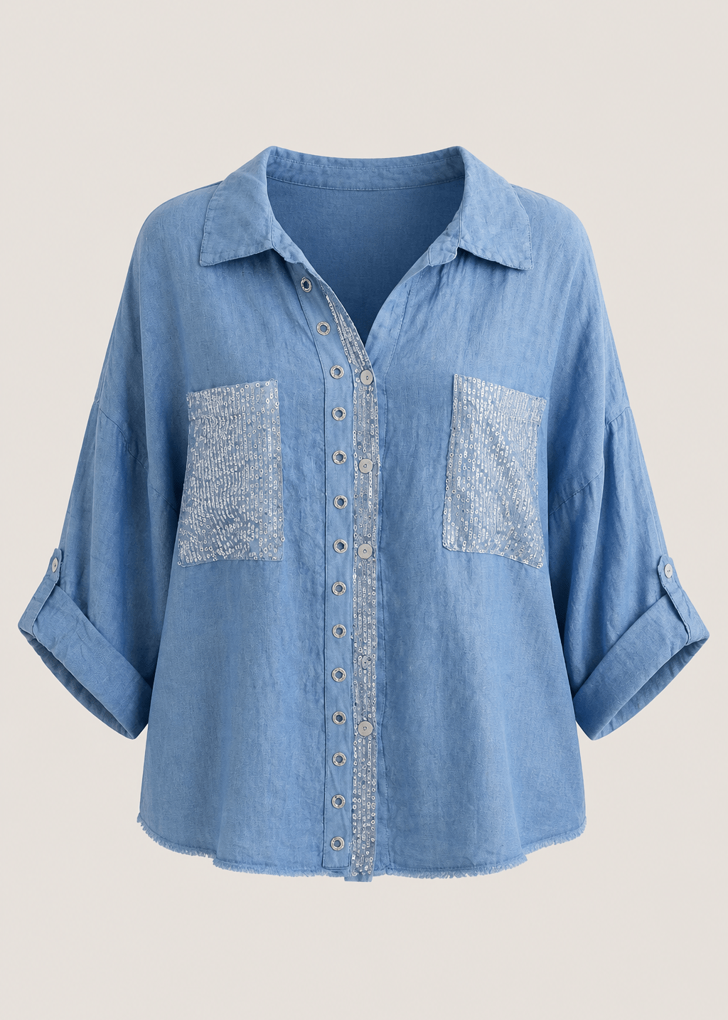 View our Italian Sequin Pocket Shirt In Denim - by Tribute Store