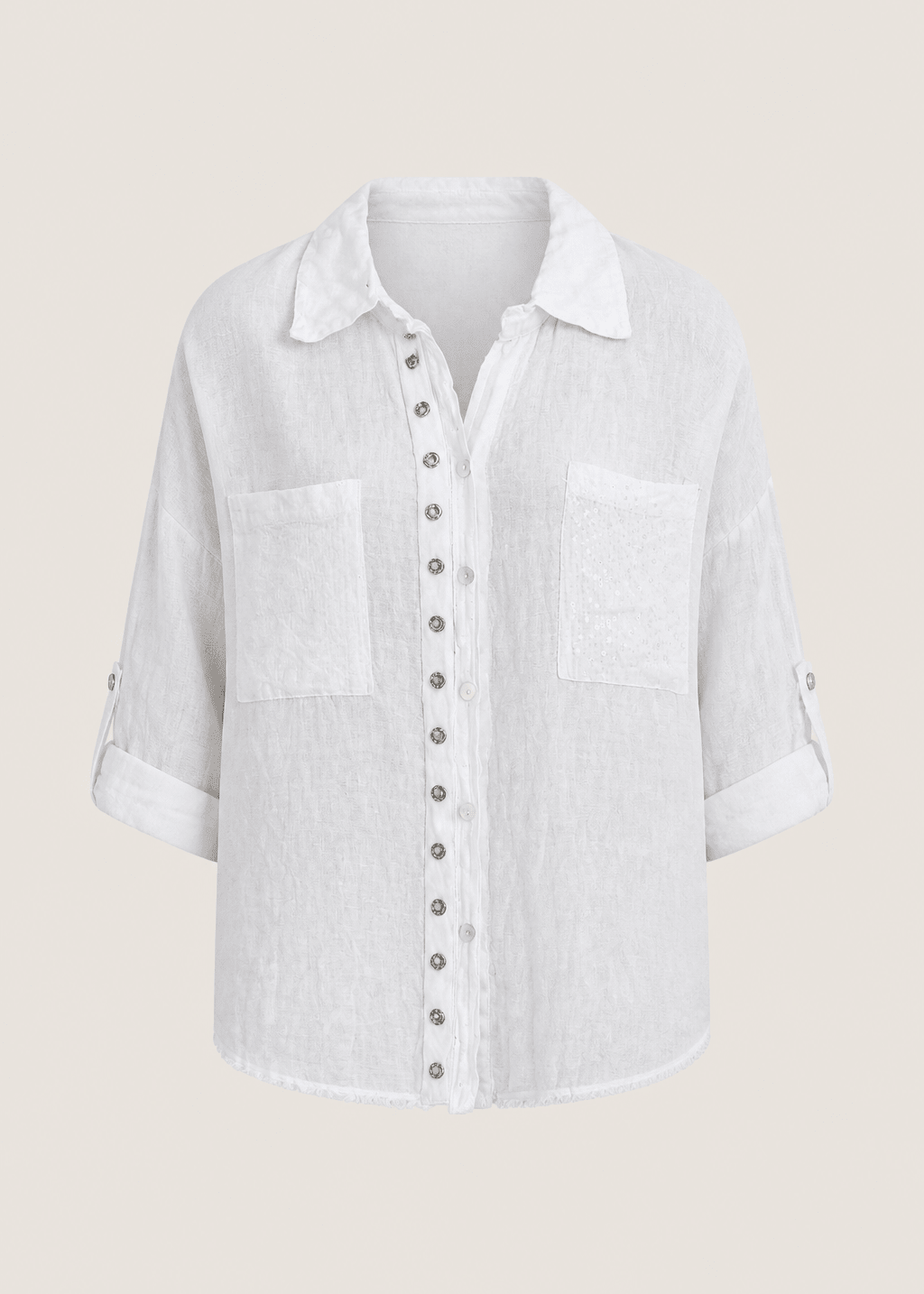 View our Italian Sequin Pocket Shirt In White - by Tribute Store