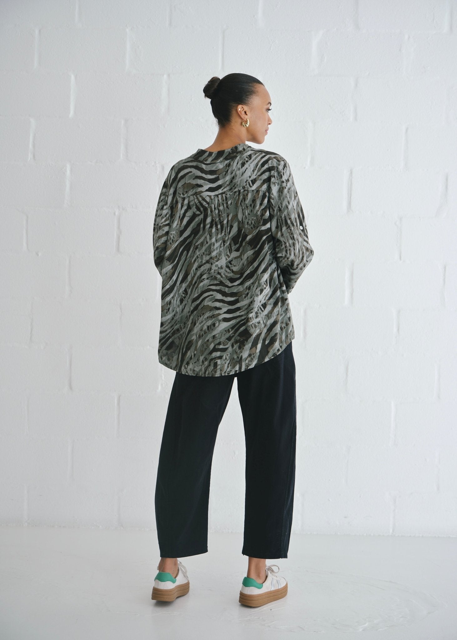 View our Italian Sequin Pocket Shirt With Animal Print In Khaki - by Tribute Store