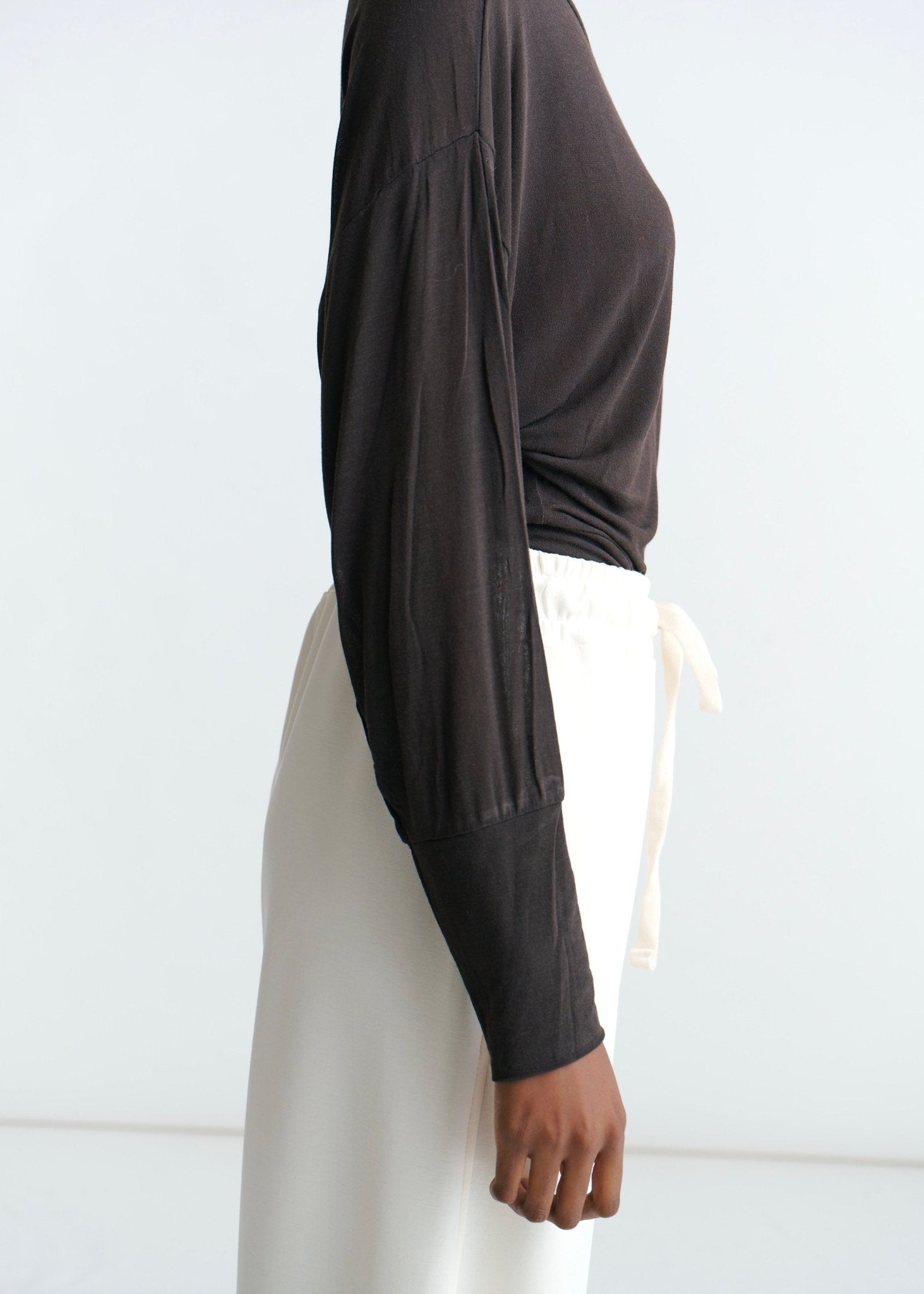 View our Italian Sheer Drape Dolman Top In Chocolate - by Tribute Store
