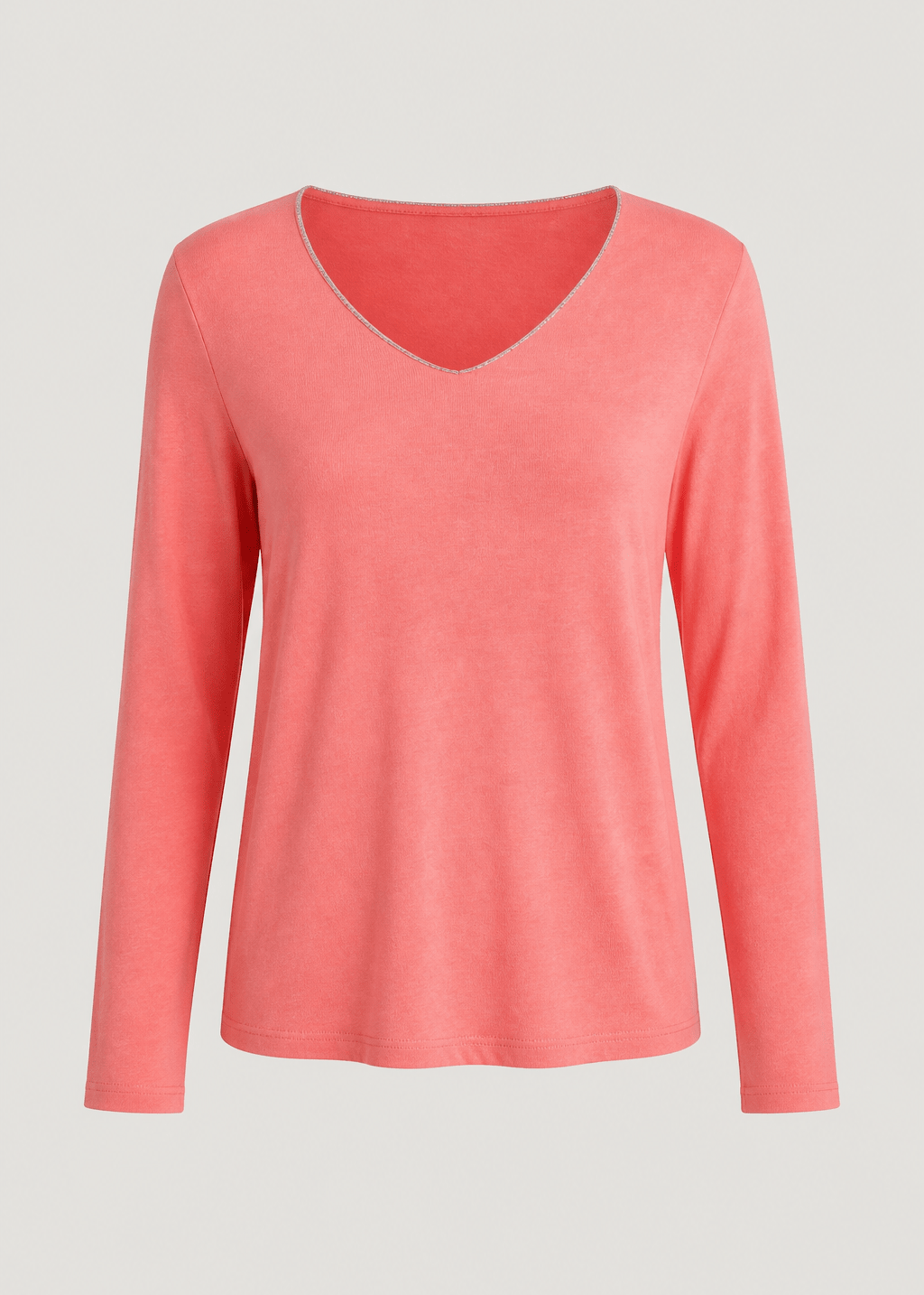 View our Italian Shimmer Edged V Neck Knit In Coral - by Tribute Store