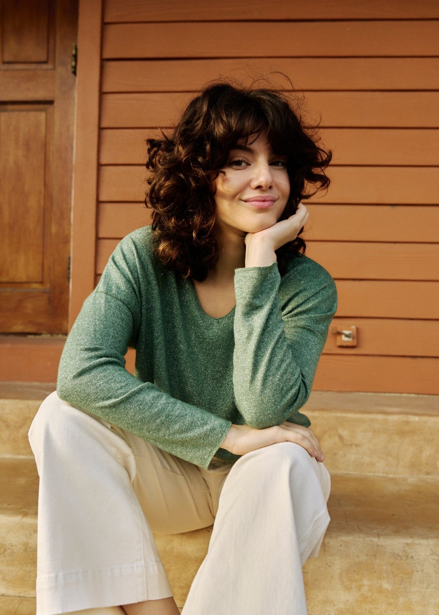 View our Italian Shimmer Lurex Knit in Bottle Green - by Tribute Store