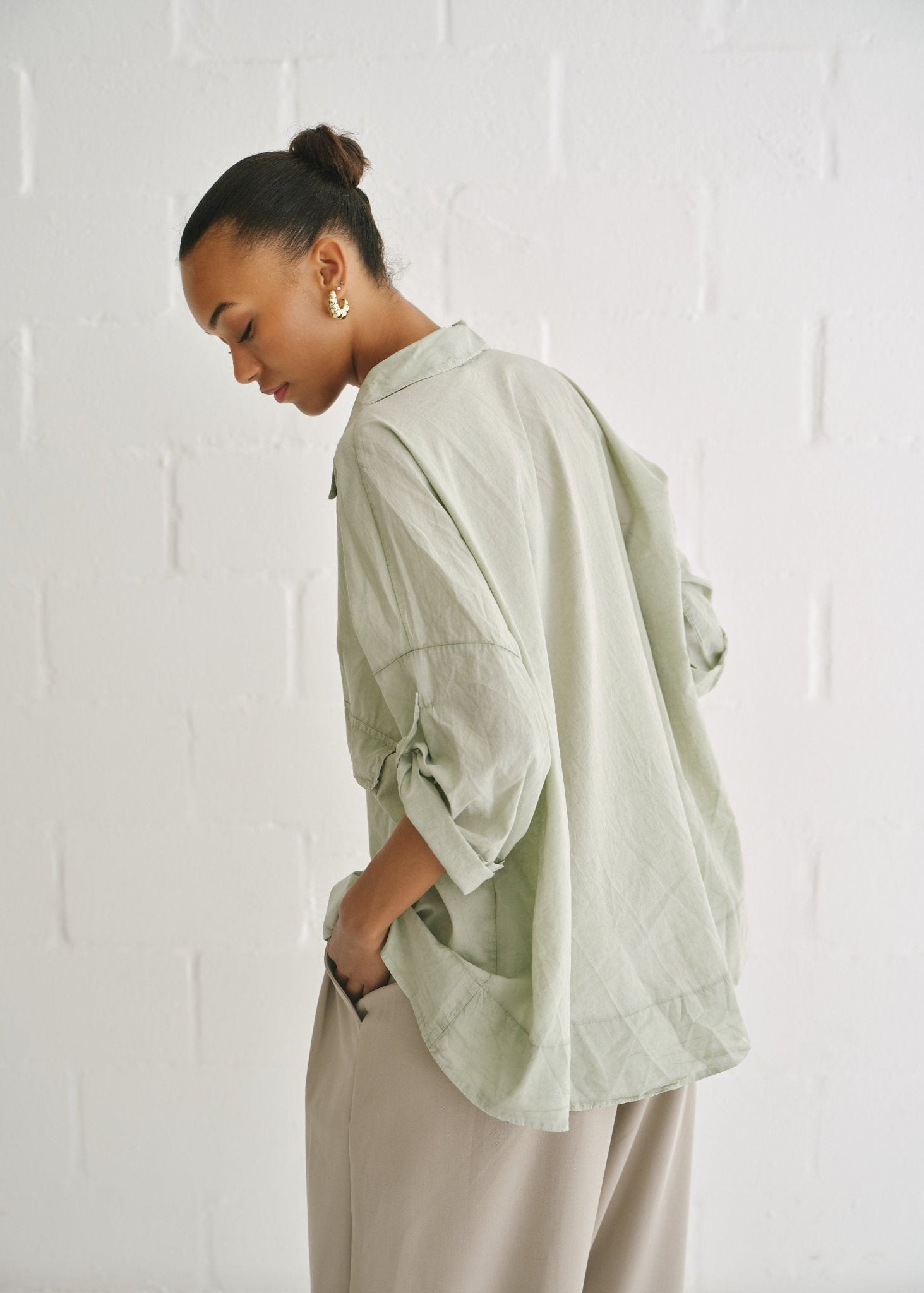 View our Italian Stonewashed Cotton Shirt In Pistachio - by Tribute Store