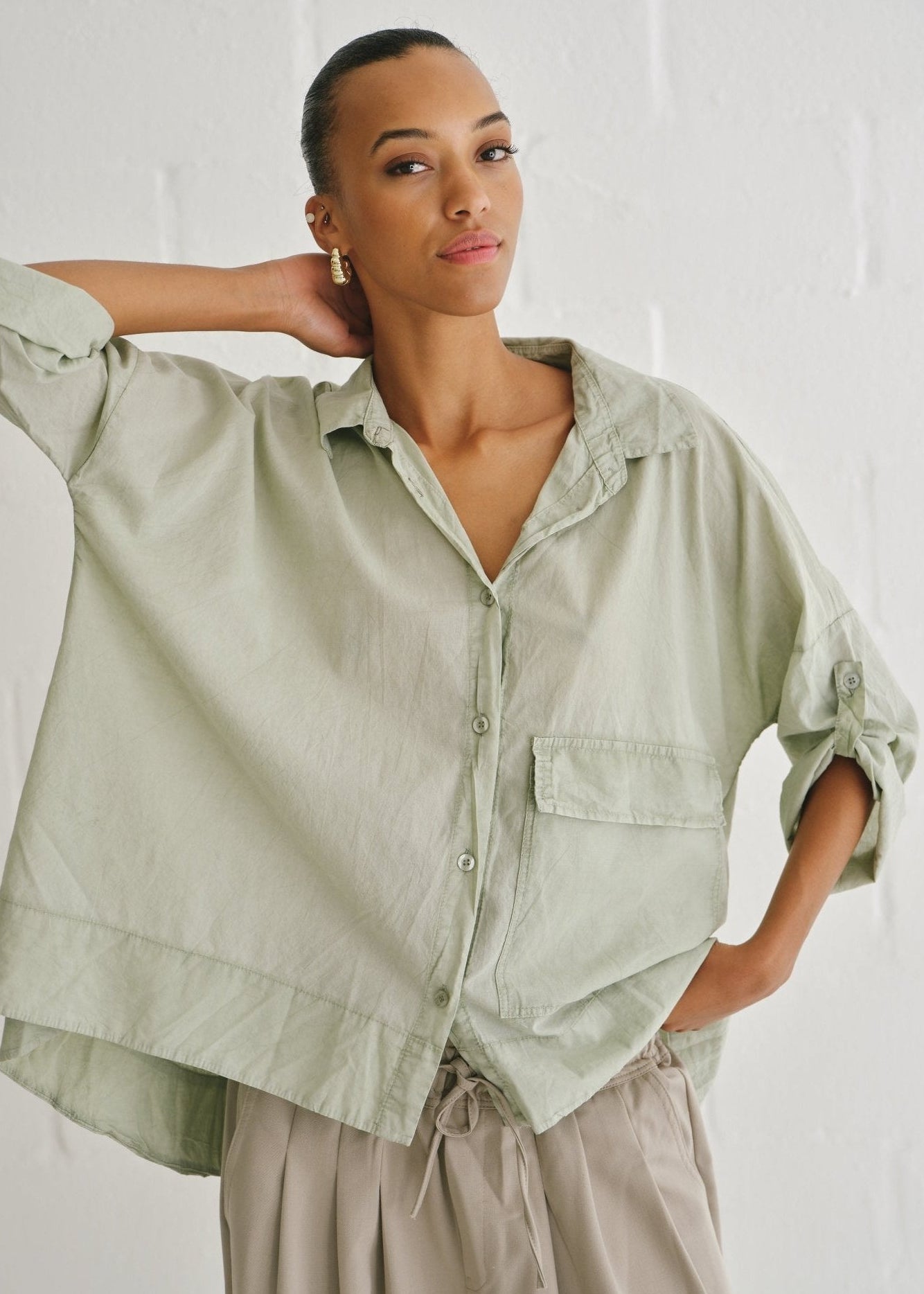 View our Italian Stonewashed Cotton Shirt In Pistachio - by Tribute Store