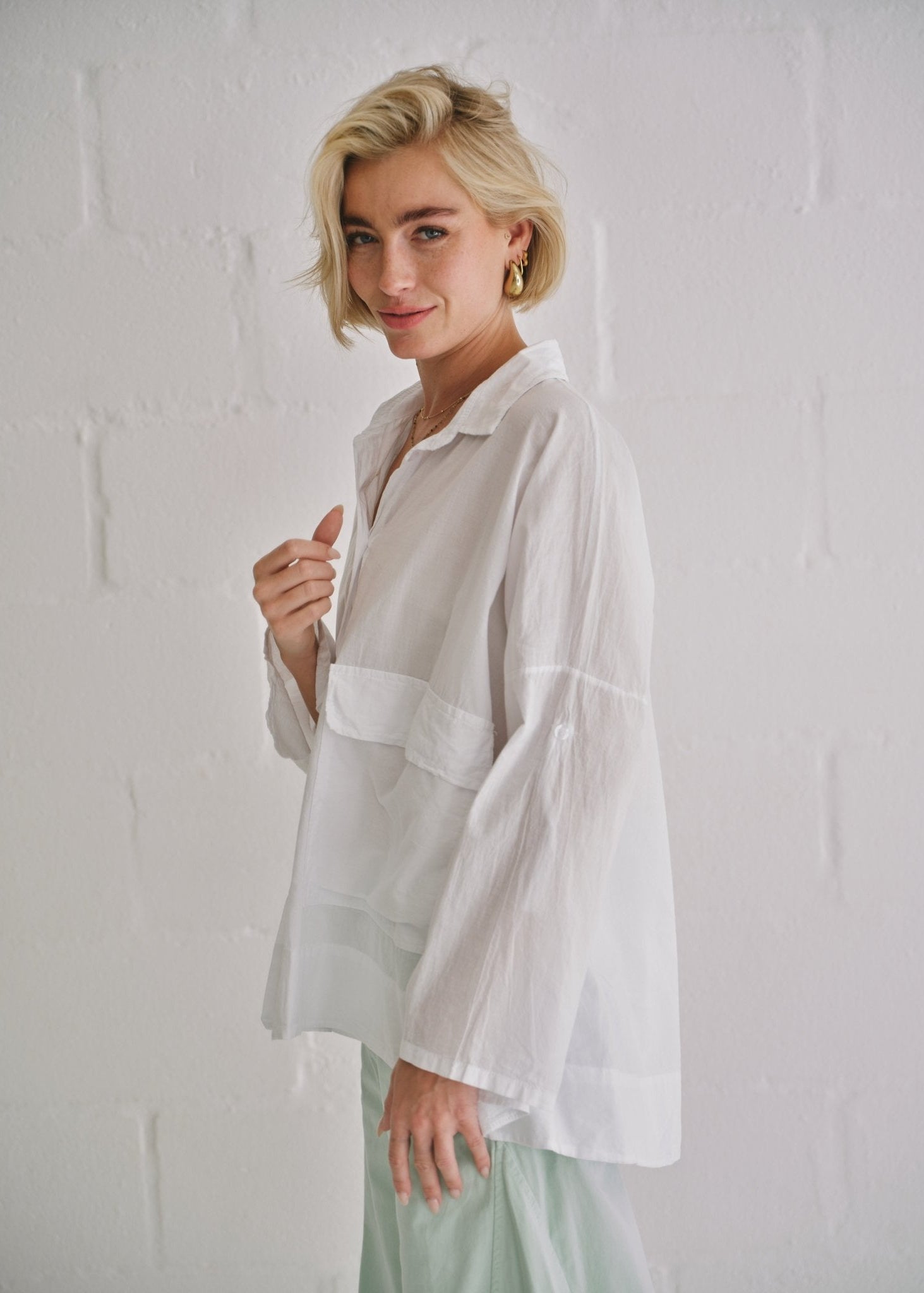 View our Italian Stonewashed Cotton Shirt In White - by Tribute Store