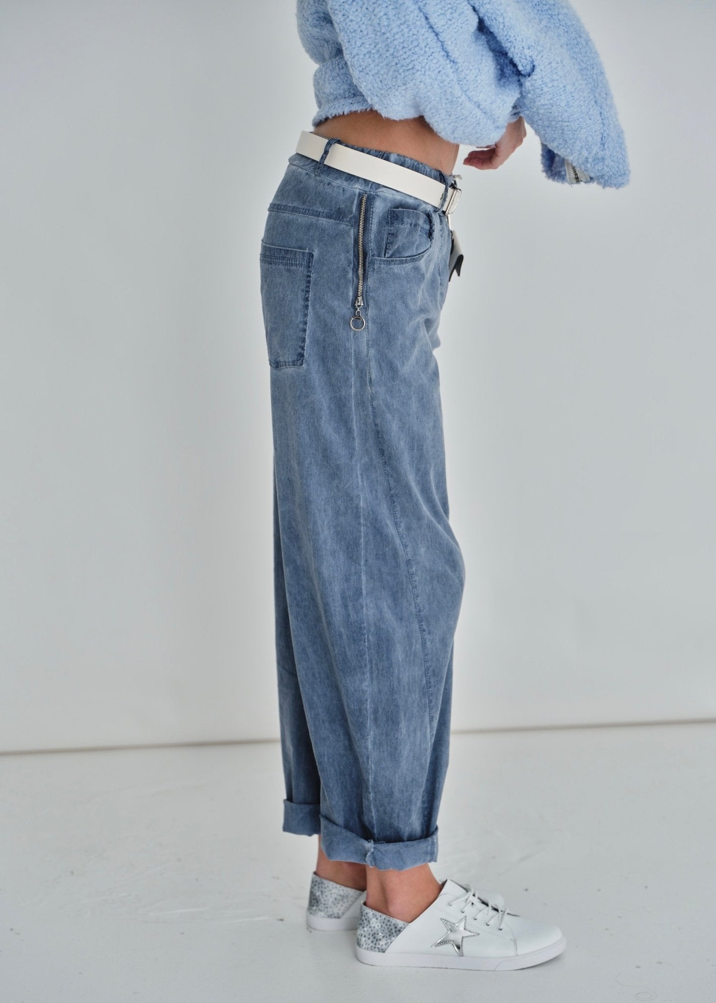 View our Italian Stonewashed Jogger With Belt In Navy - by Tribute Store