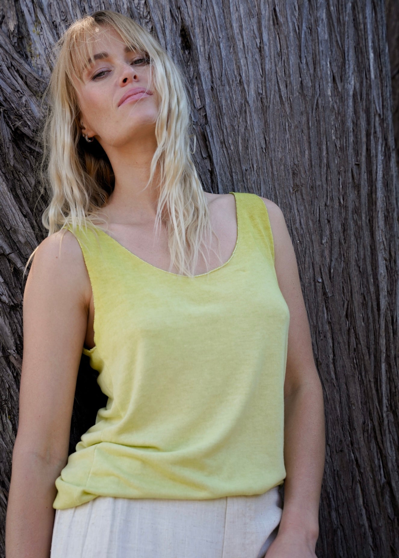 View our Italian Stonewashed Shimmer Edged Knitted Vest In Chartreuse - by Tribute Store