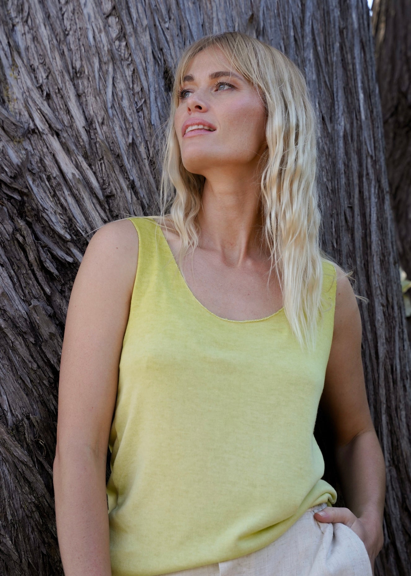 View our Italian Stonewashed Shimmer Edged Knitted Vest In Chartreuse - by Tribute Store