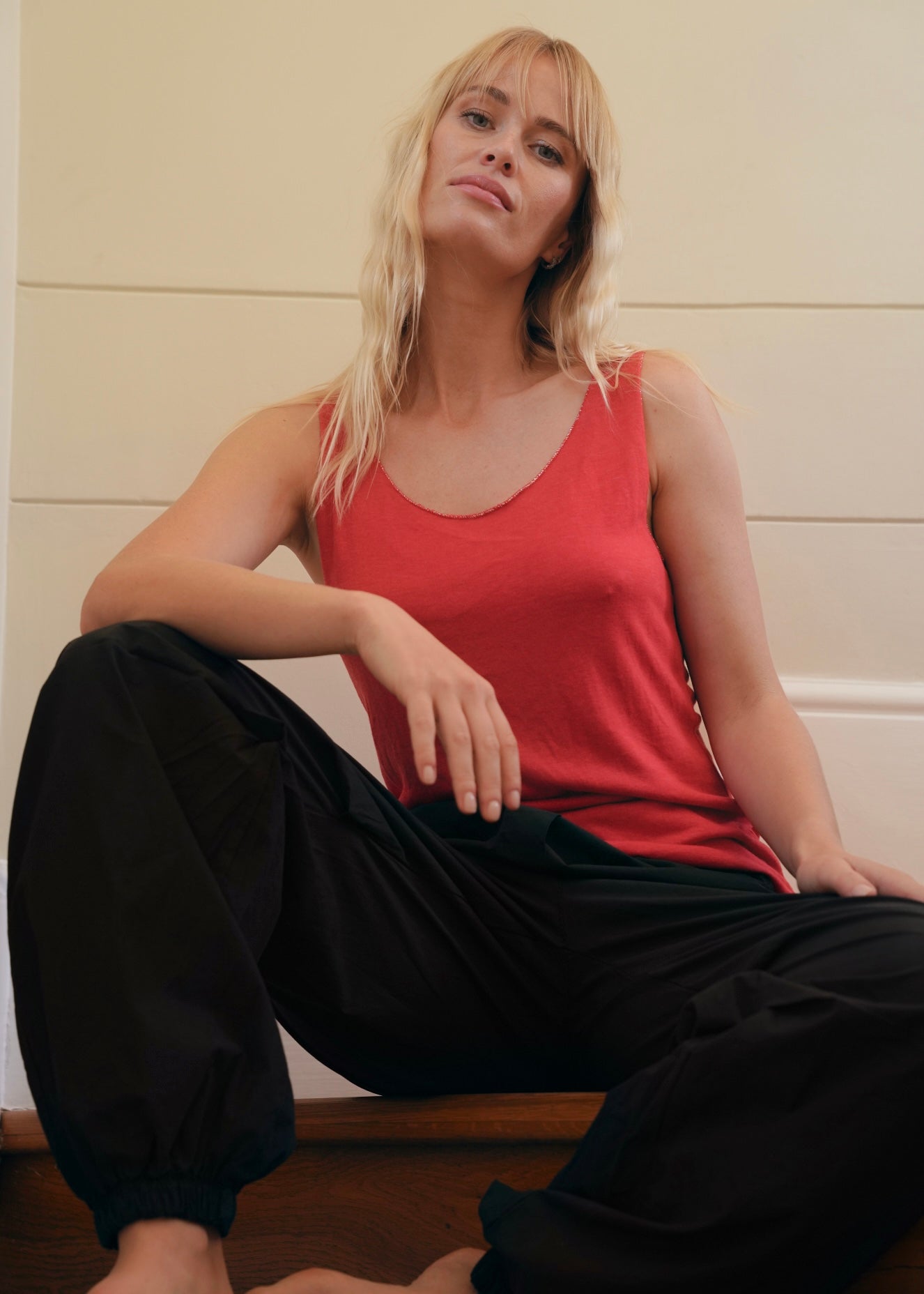 View our Italian Stonewashed Shimmer Edged Knitted Vest In Red - by Tribute Store