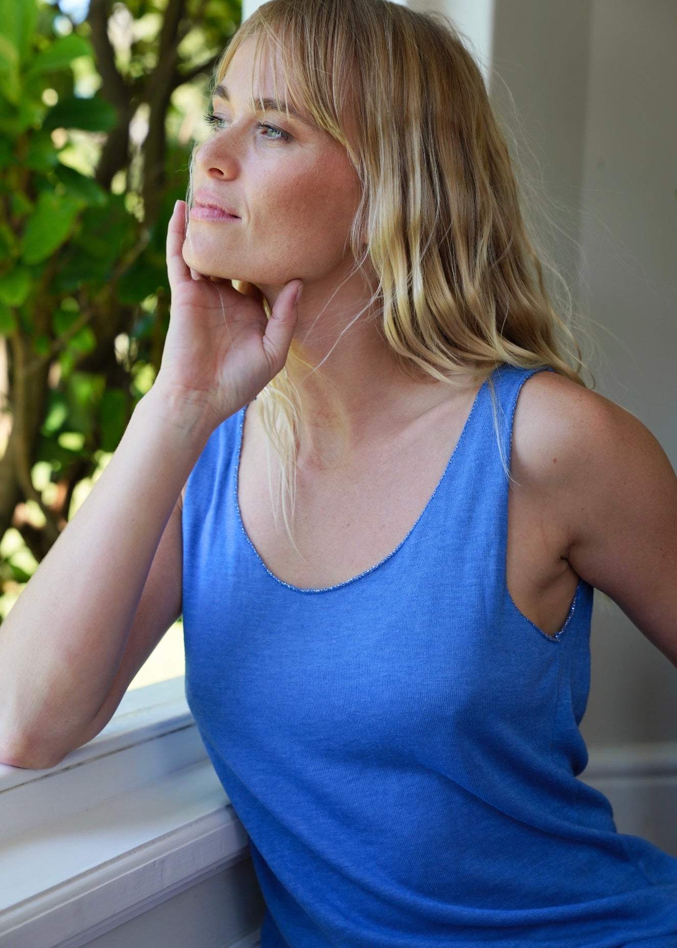 View our Italian Stonewashed Shimmer Edged Knitted Vest In Royal Blue - by Tribute Store