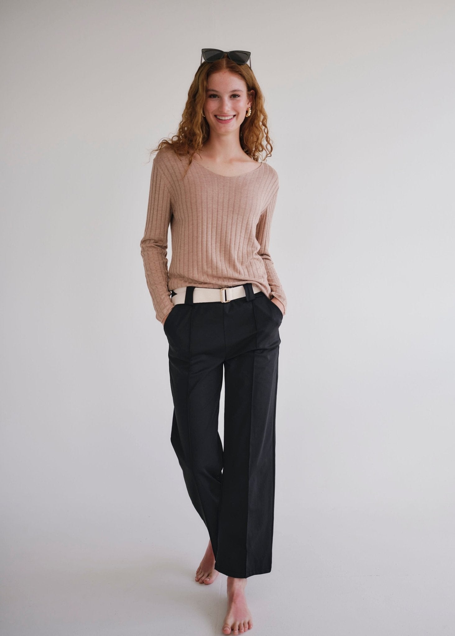 View our Italian Straight Leg Viscose Cotton Pants With Belt In Black - by Tribute Store