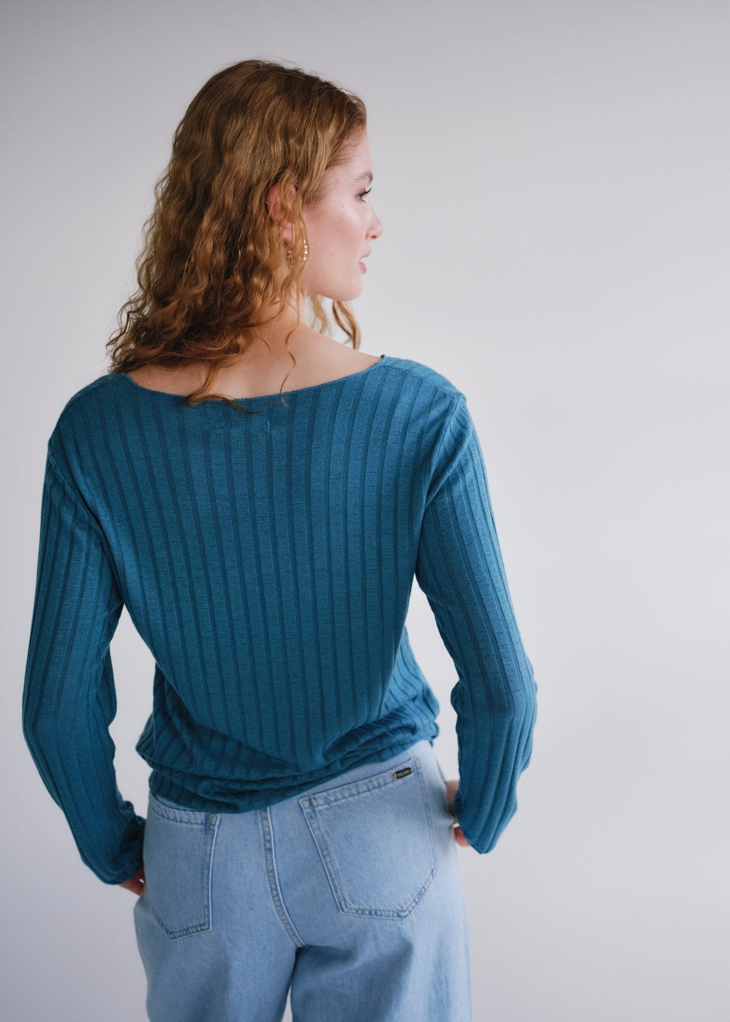 View our Italian V Neck Rib Knit in Blue - by Tribute Store
