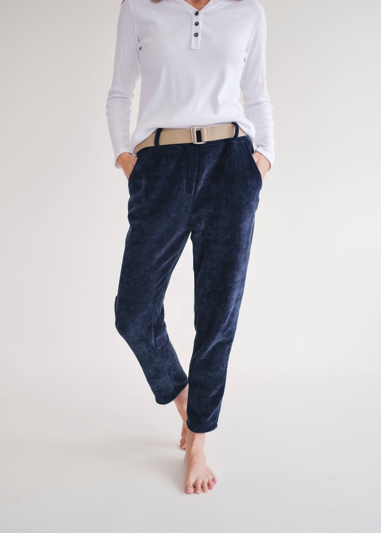 View our Italian Velour Joggers In Marine Blue - by Tribute Store