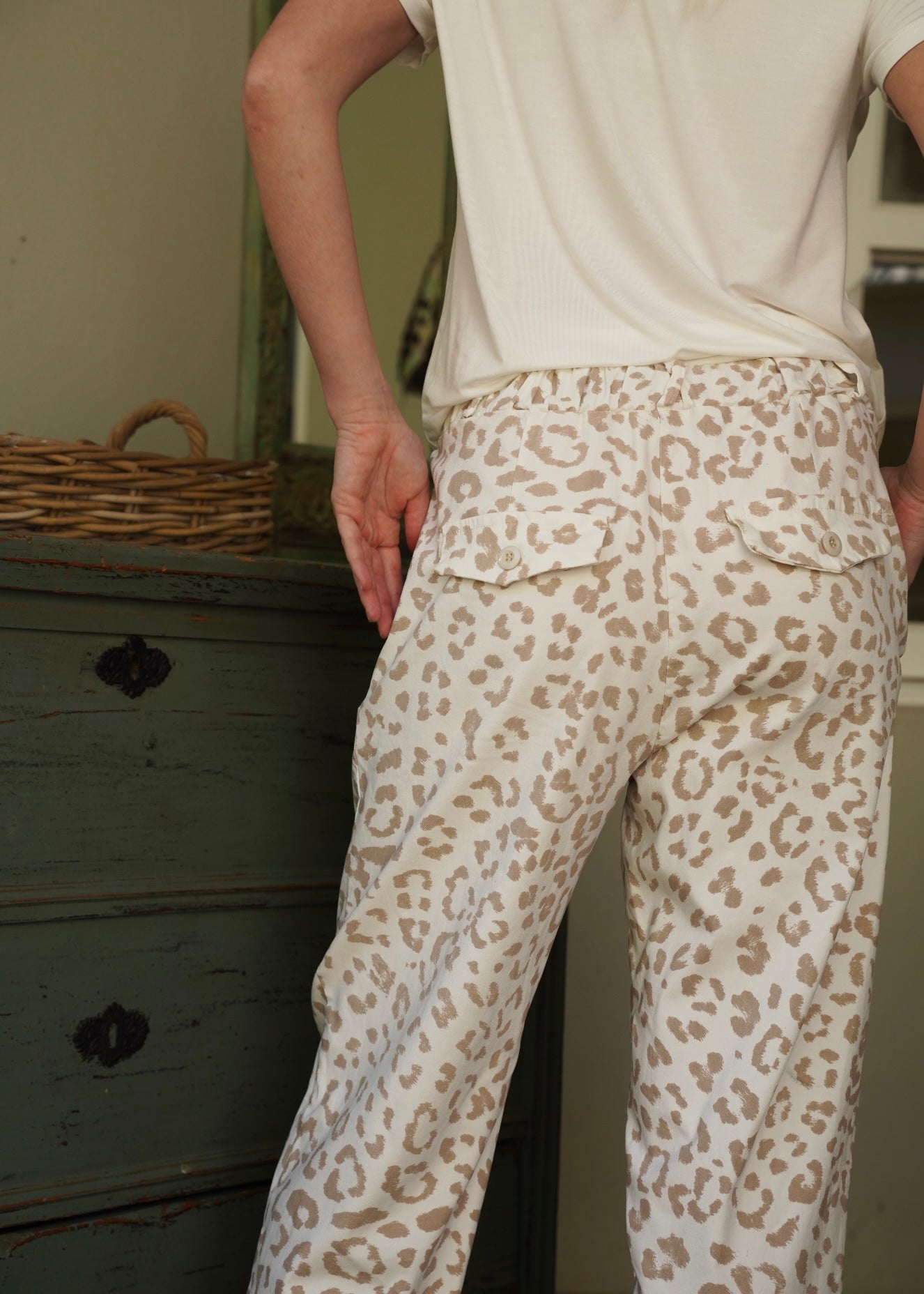 View our Italian White And Cream Leopard Print Barrel Pants - by Tribute Store