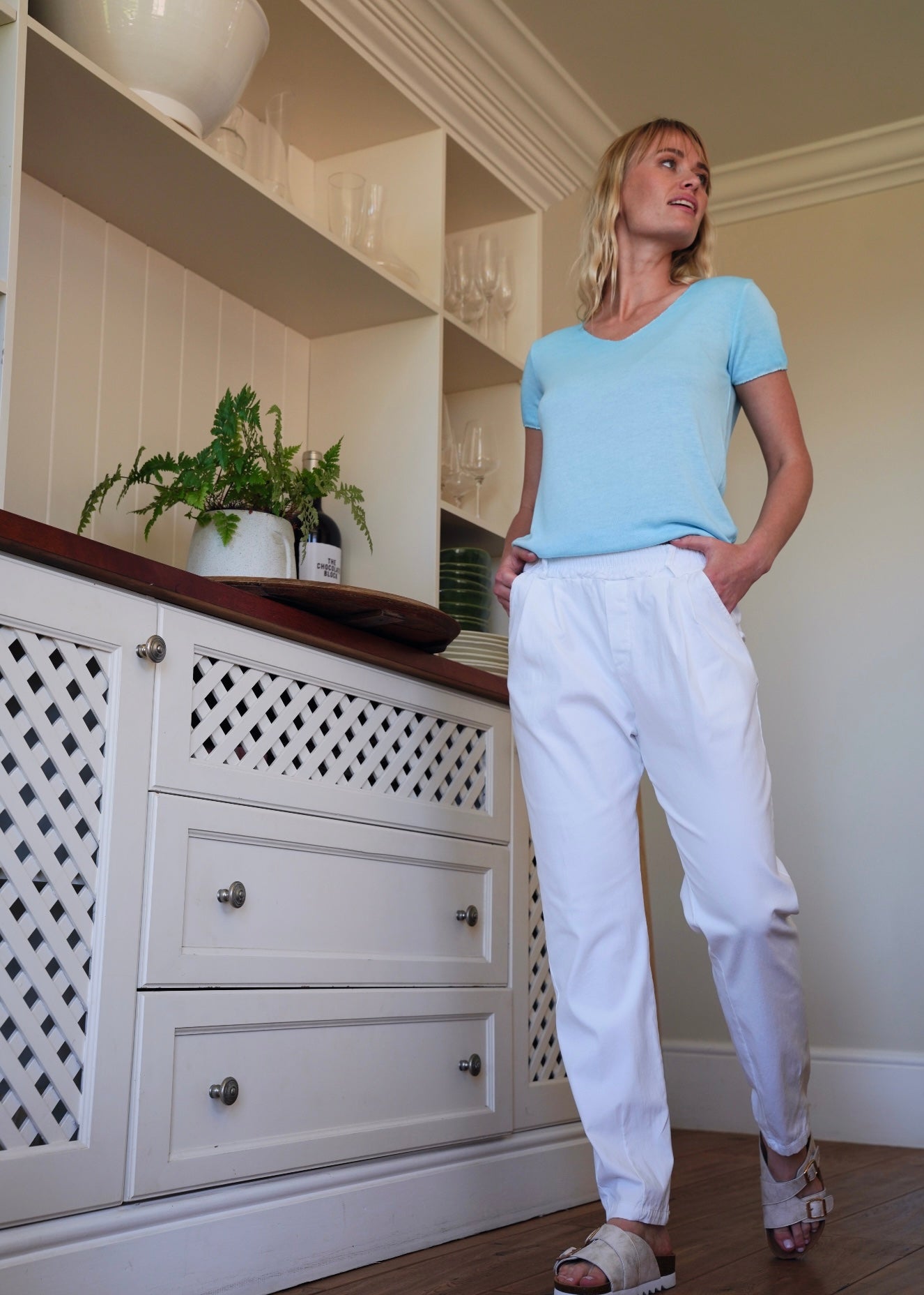 View our Italian White Pull on Summer Denim Pants - by Tribute Store