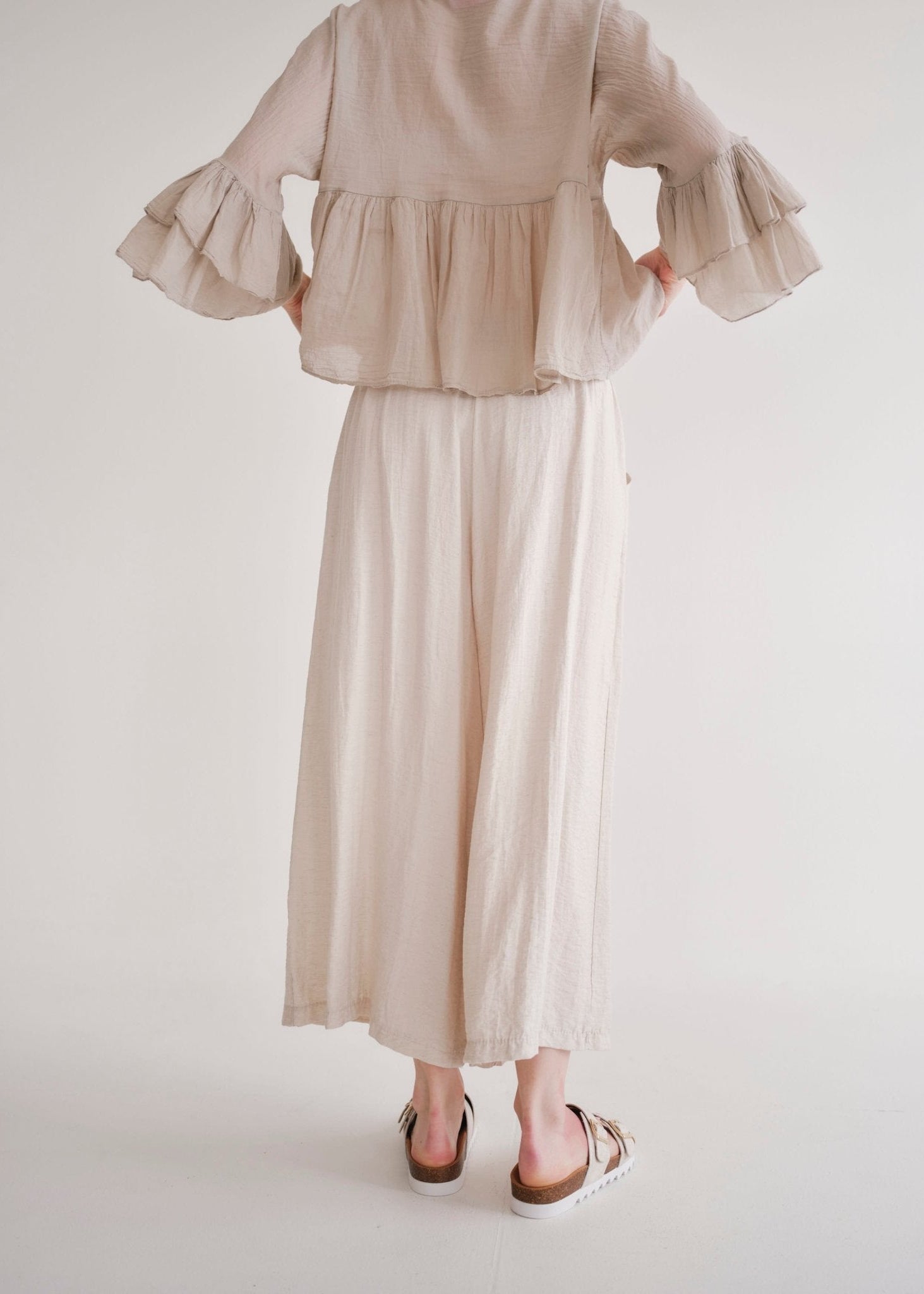 View our Japandi Italian Linen Blend Palazzo Pants In Ivory - by Tribute Store