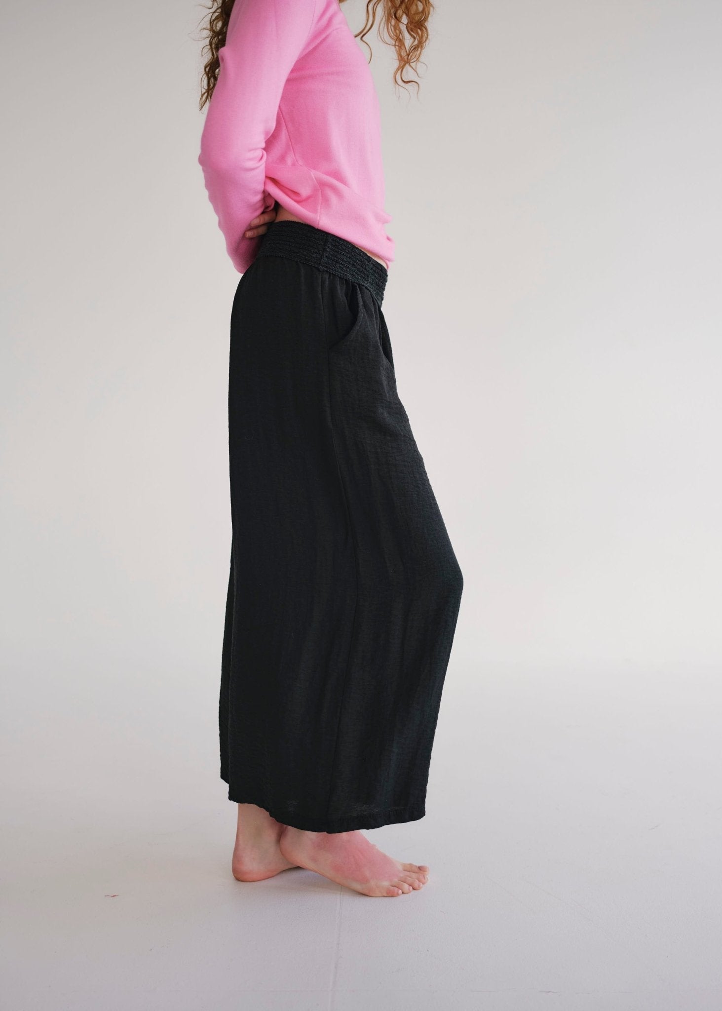 View our Japandi Linen Blend Palazzo Pants In Black - by Tribute Store