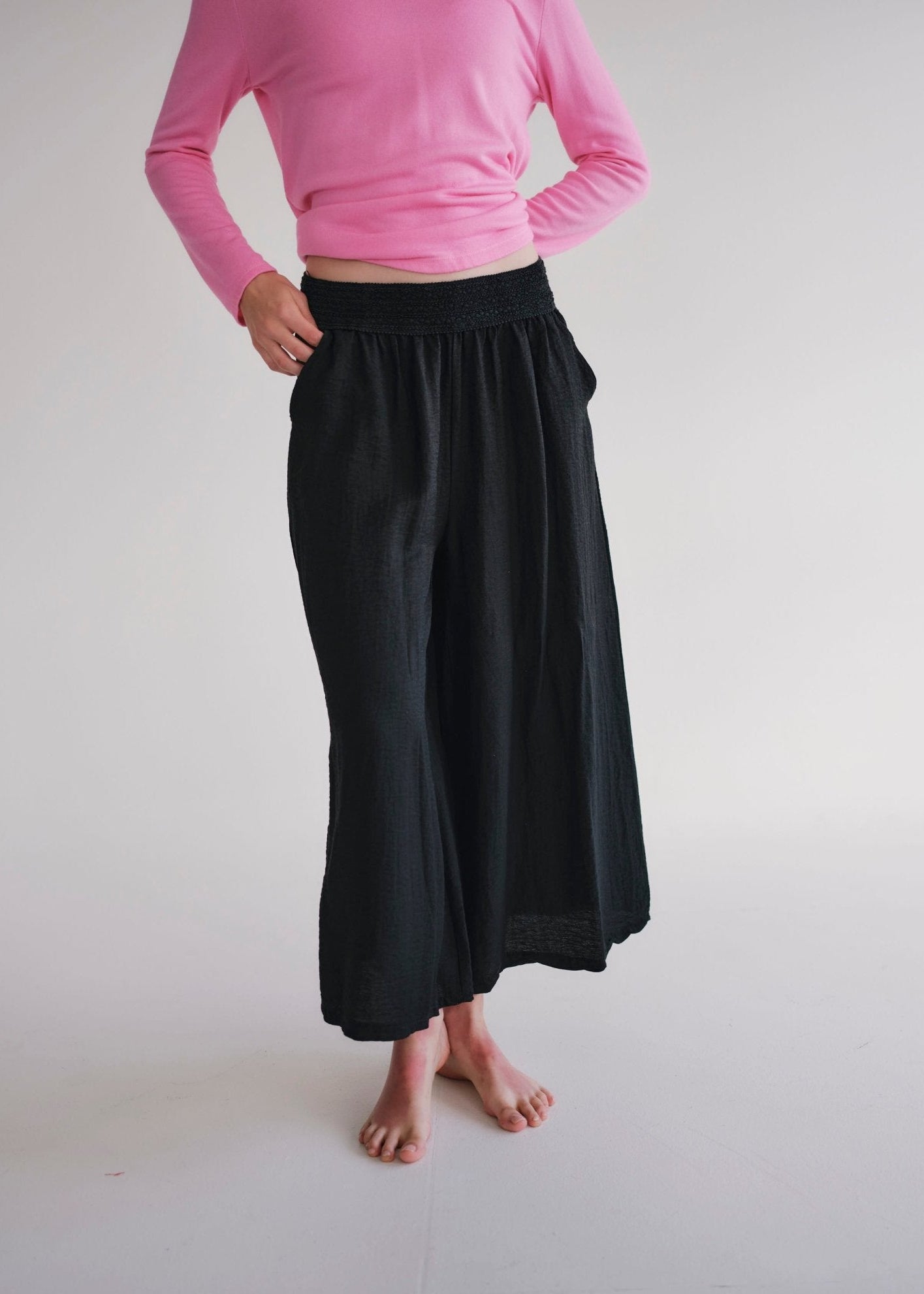 View our Japandi Linen Blend Palazzo Pants In Black - by Tribute Store
