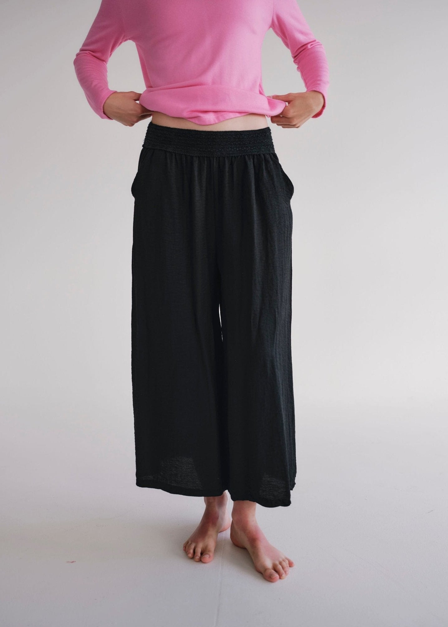 View our Japandi Linen Blend Palazzo Pants In Black - by Tribute Store