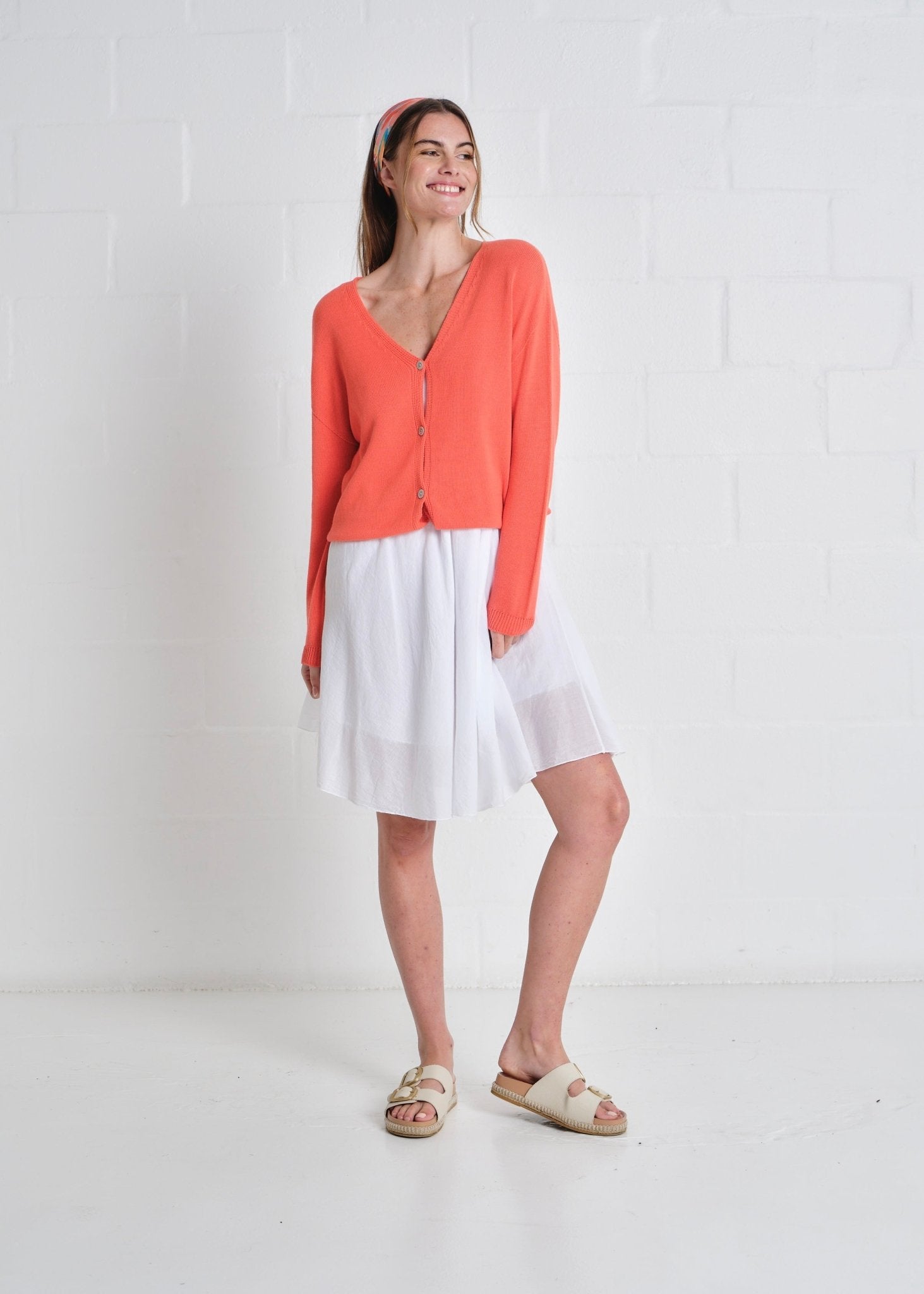 View our Jeanne Cotton Button Cardigan In Tangerine - by Tribute Store