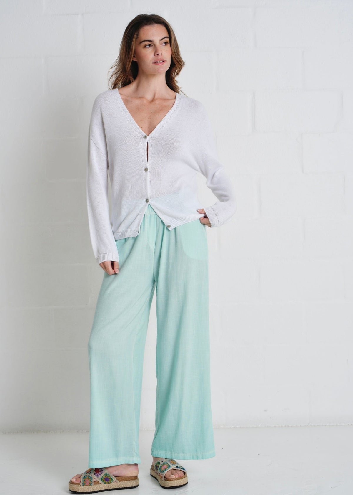 View our Jeanne Cotton Button Cardigan In White - by Tribute Store