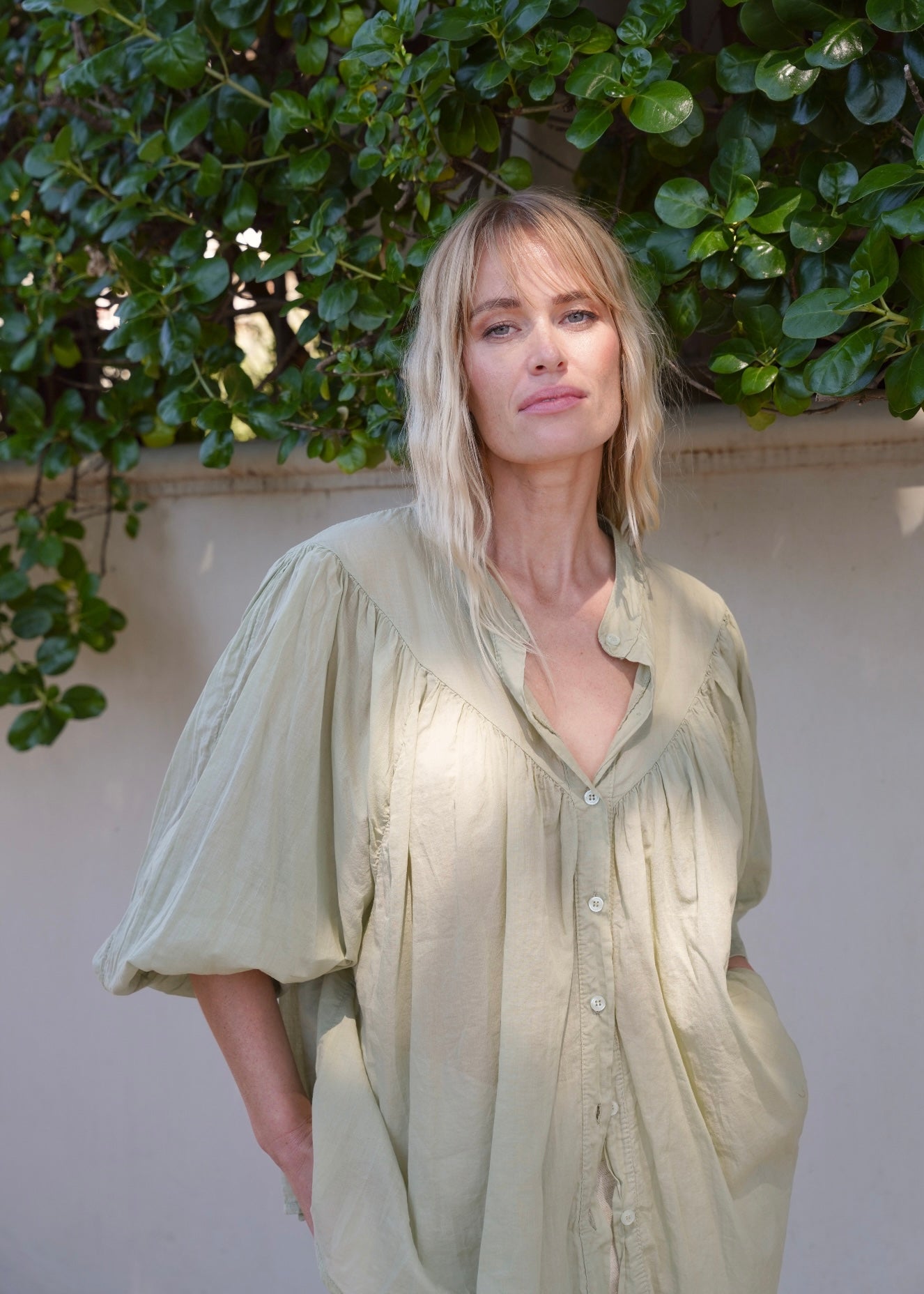 View our Joplin Italian Summer Cotton Boho Blouse In Light Khaki - by Tribute Store