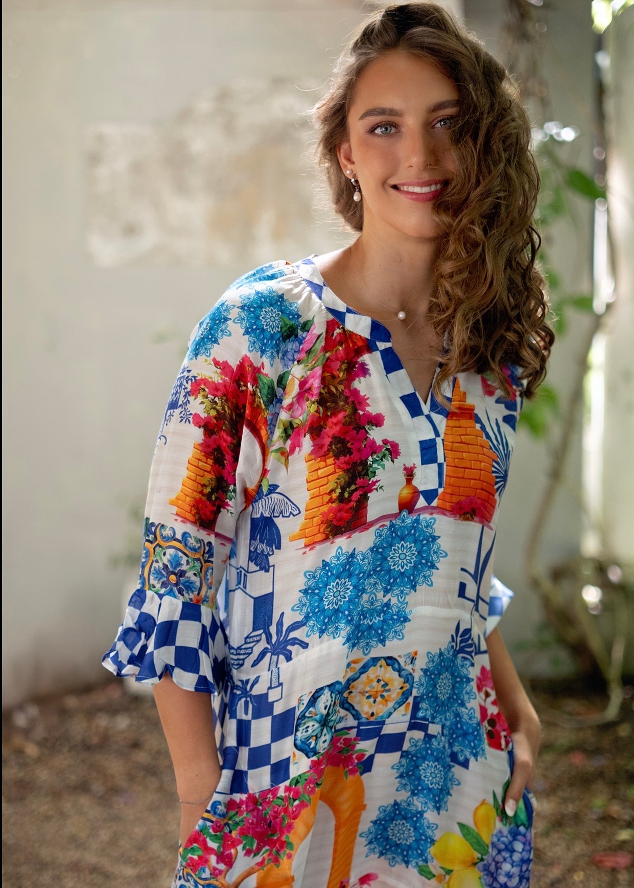 View our Jubilee Dress With Floral Print In White And Blue - by Tribute Store