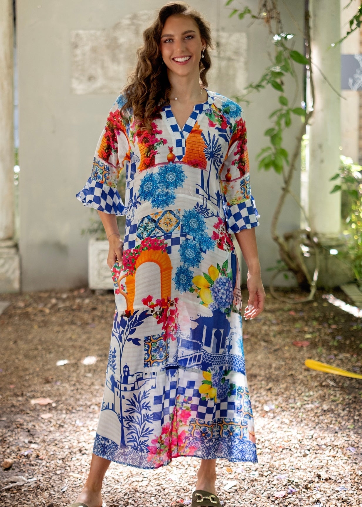 View our Jubilee Dress With Floral Print In White And Blue - by Tribute Store