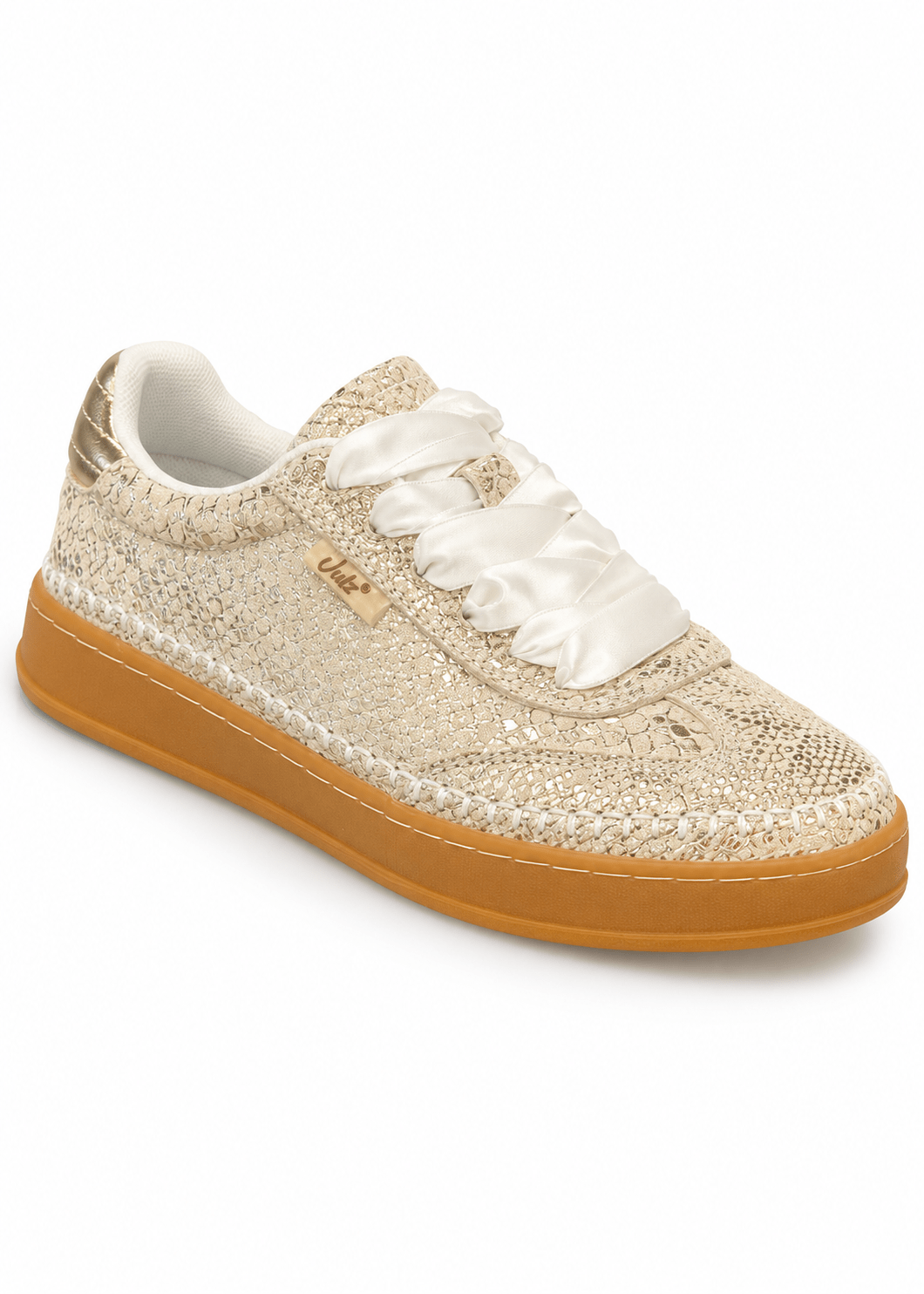View our Julz Wendy Leather Sneaker With Snake Print In Gold - by Tribute Store