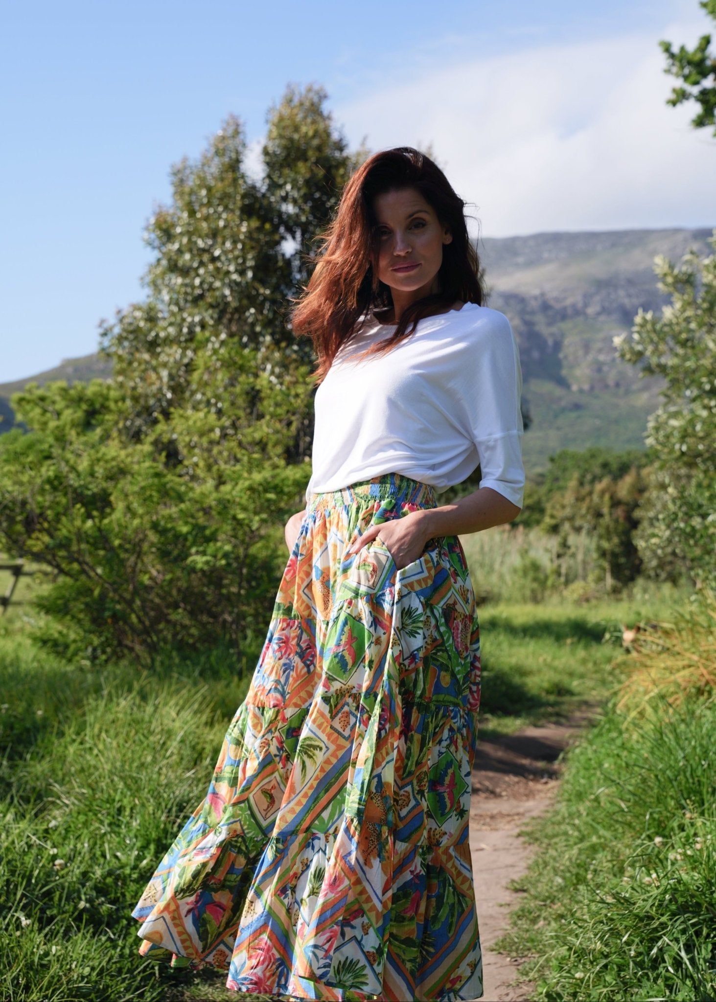 View our Kira Skirt in Green Tropical - by Tribute Store