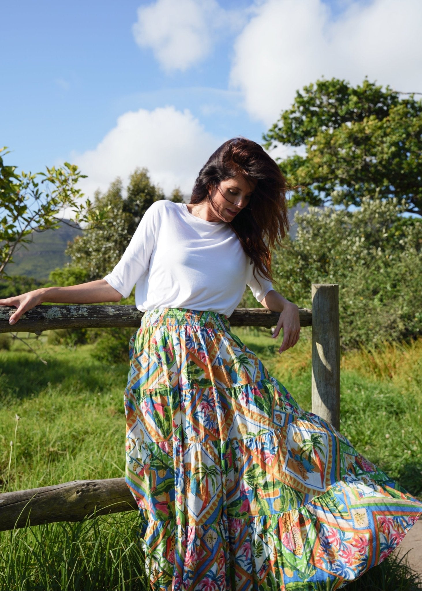 View our Kira Skirt in Green Tropical - by Tribute Store