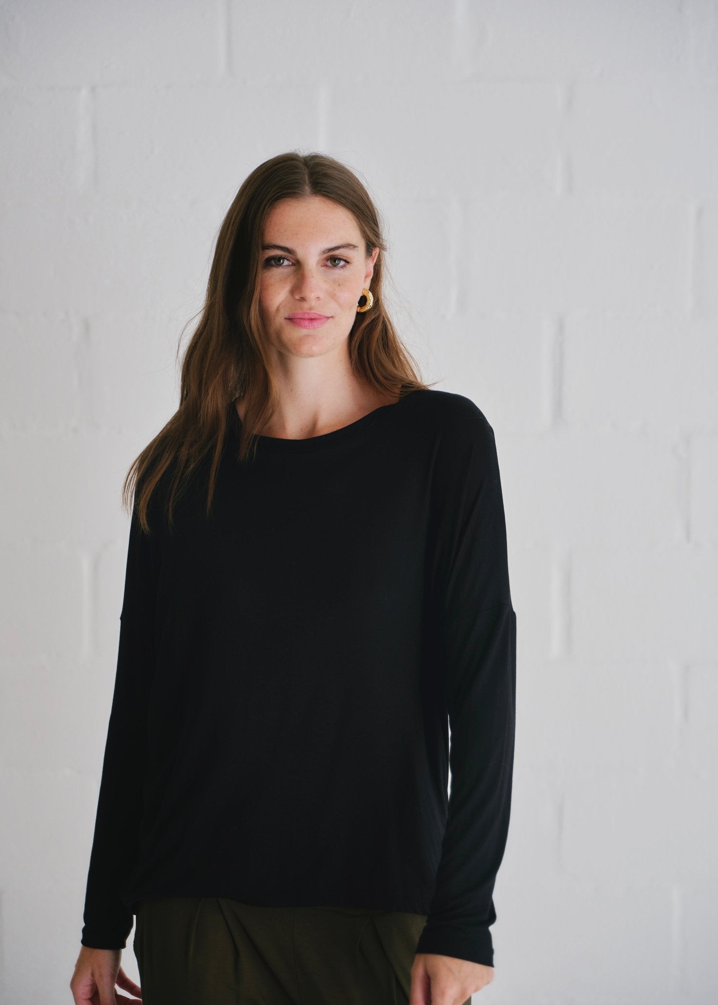 View our Kit Classic Long Line Tee With Back Seam In Black - by Tribute Store